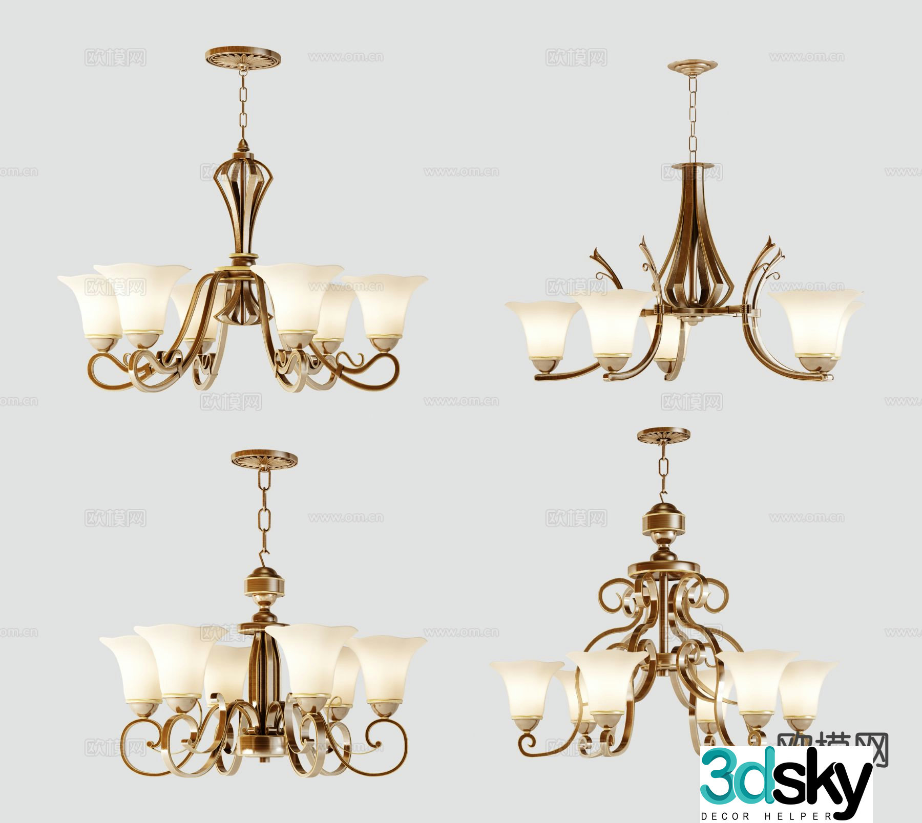 American multi-head chandelier 3d model