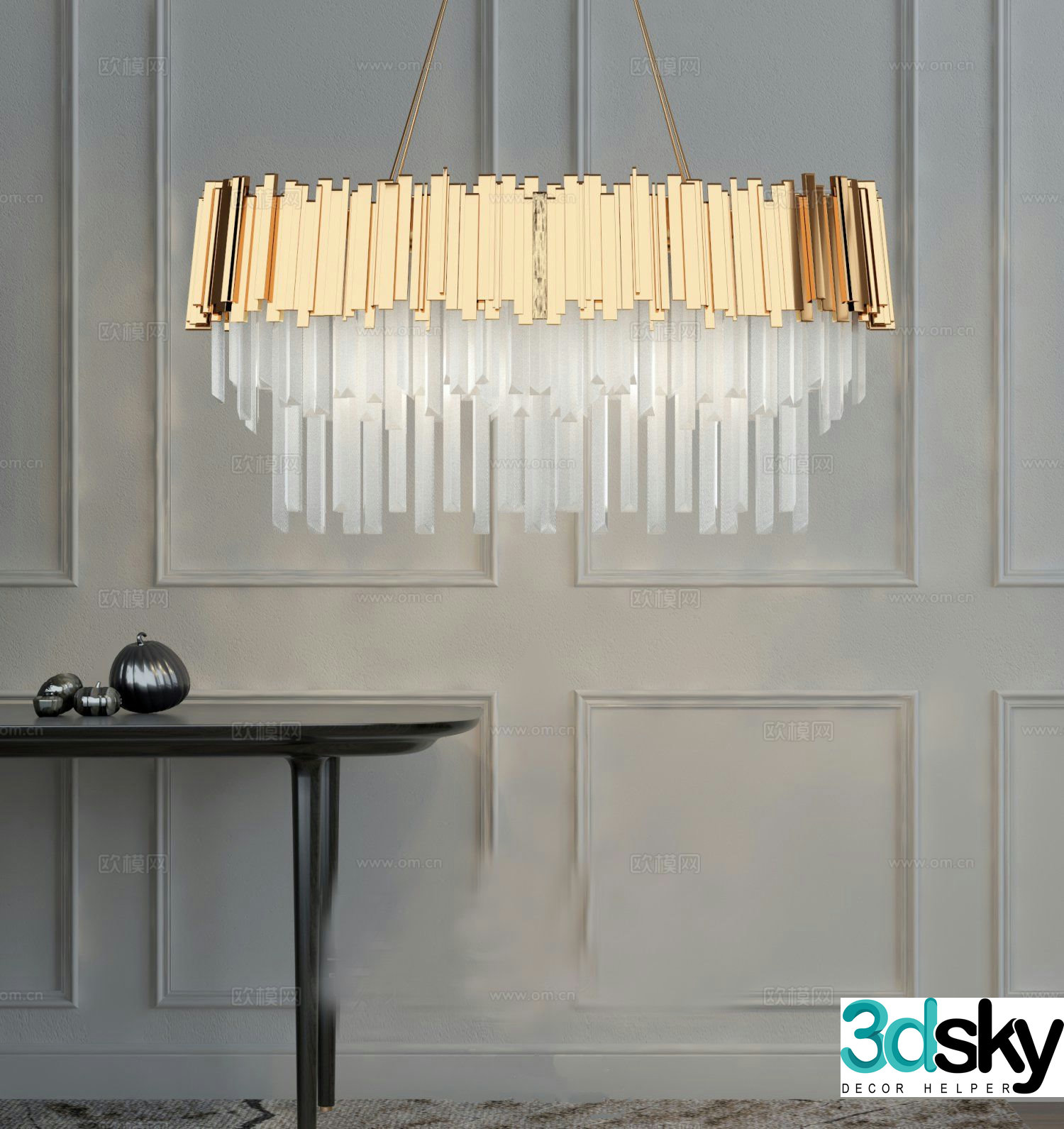 Postmodern metal chandelier crystal lamp 3d model