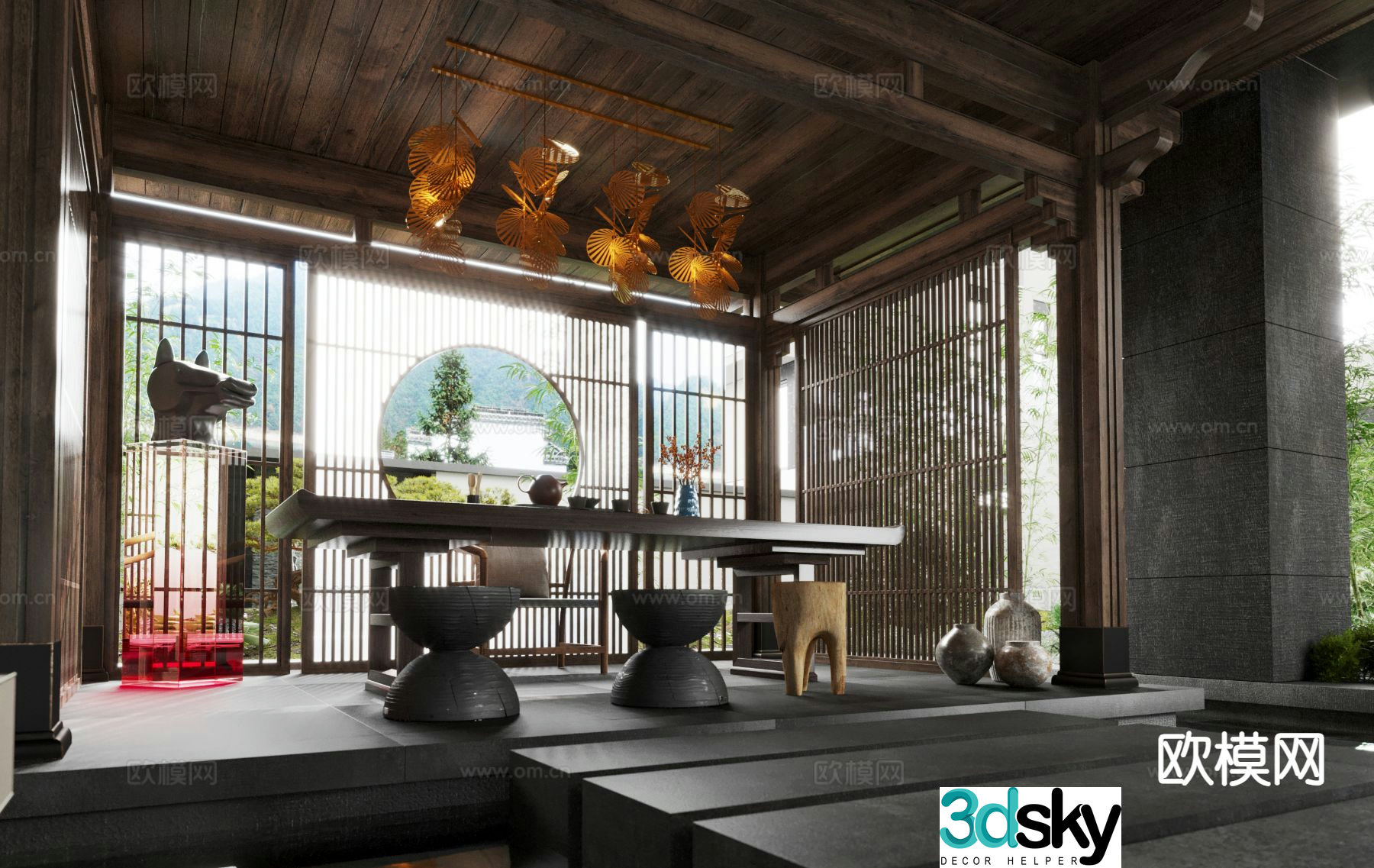 New Chinese Tea Room Retro Tea Room 3D model