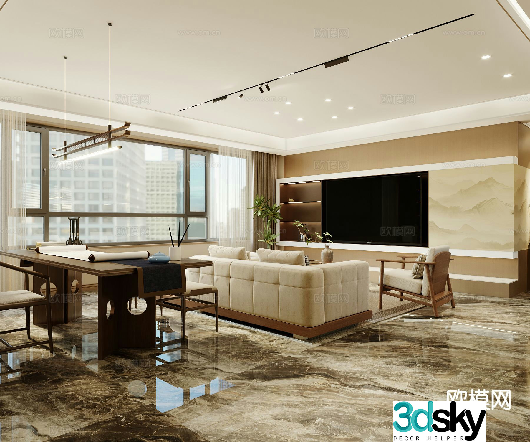 New Chinese style living room 3d model