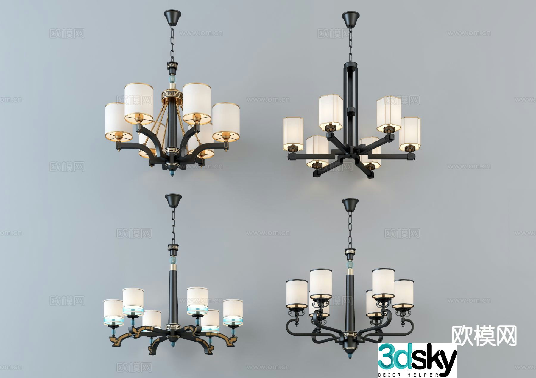 New Chinese style chandelier multi-head chandelier 3d model