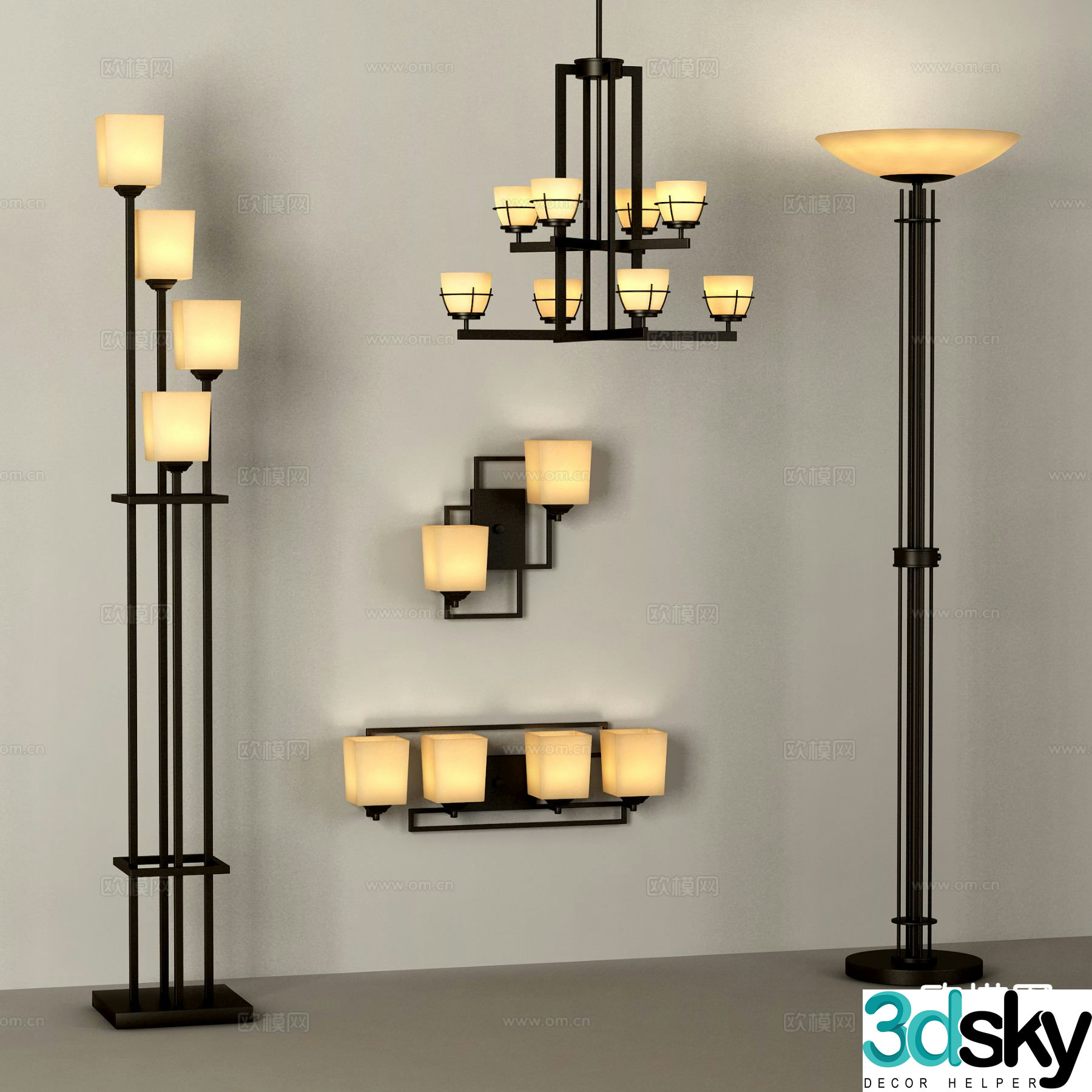 New Chinese style chandelier wall lamp floor lamp 3d model