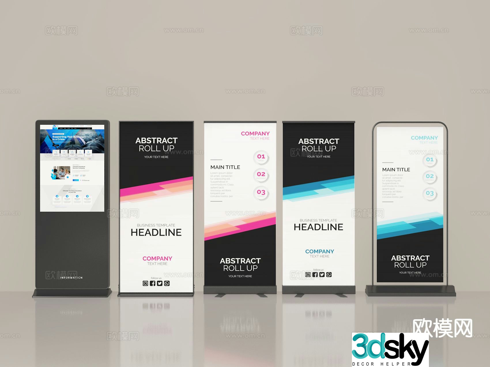 Recruitment stand, roll-up poster stand, display stand 3D model