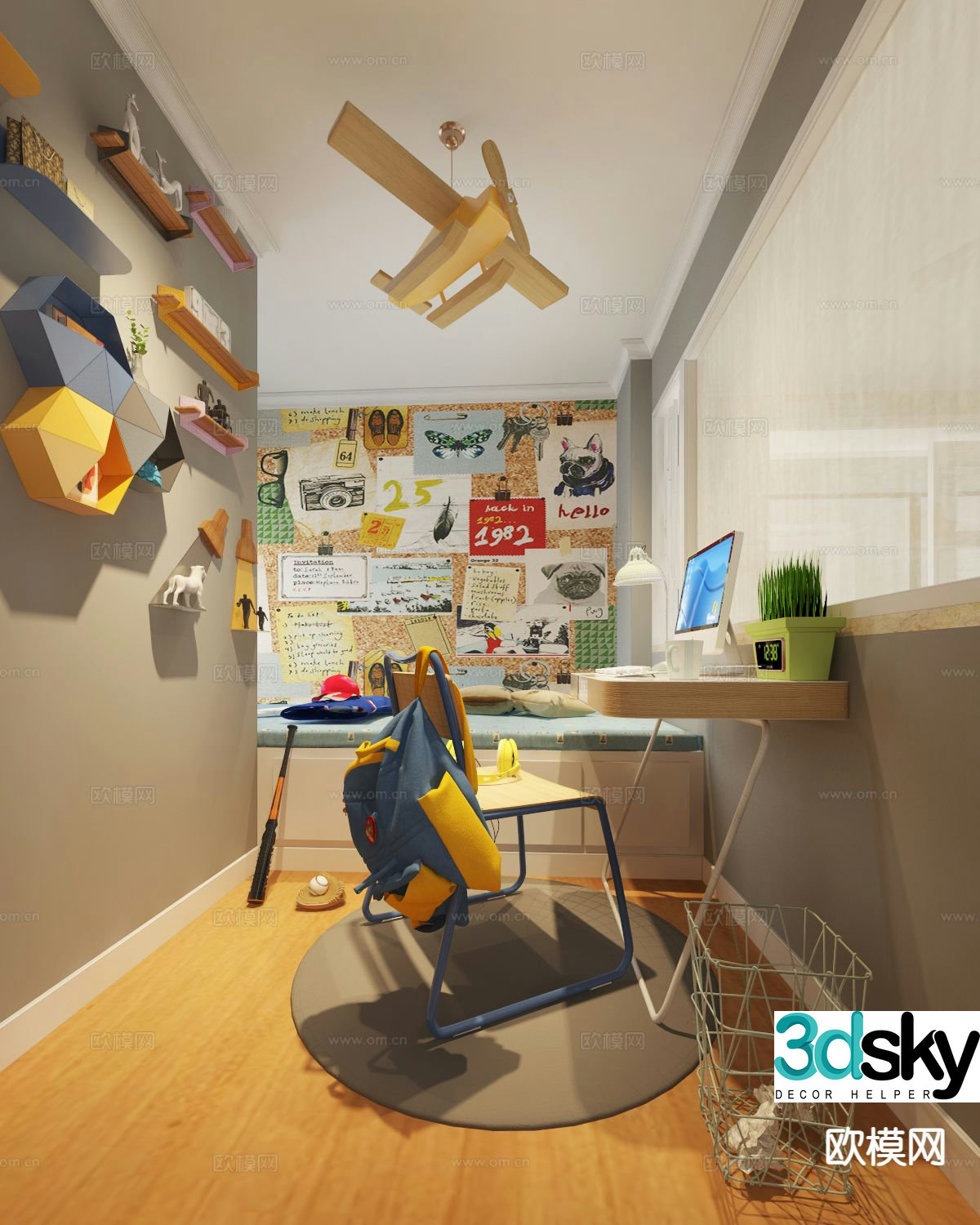 Modern children’s room study tatami bedroom 3d model