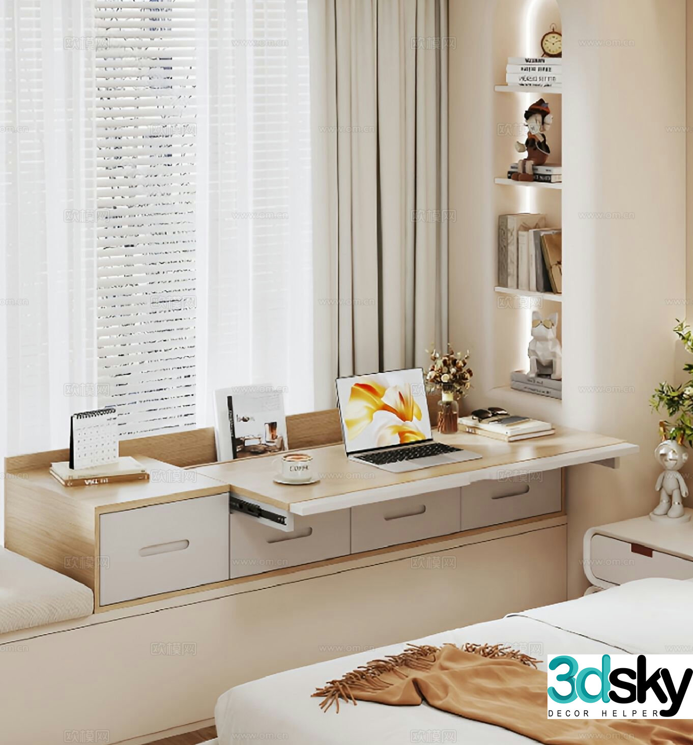 Modern bay window cabinet bay window cabinet desk 3d model