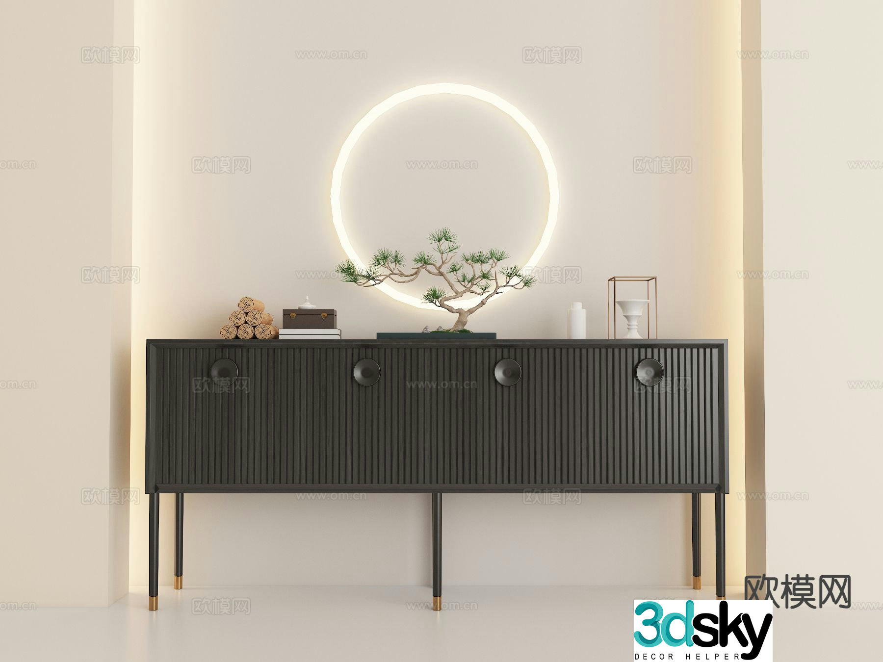 New Chinese style entrance cabinet Duanjing cabinet 3D model