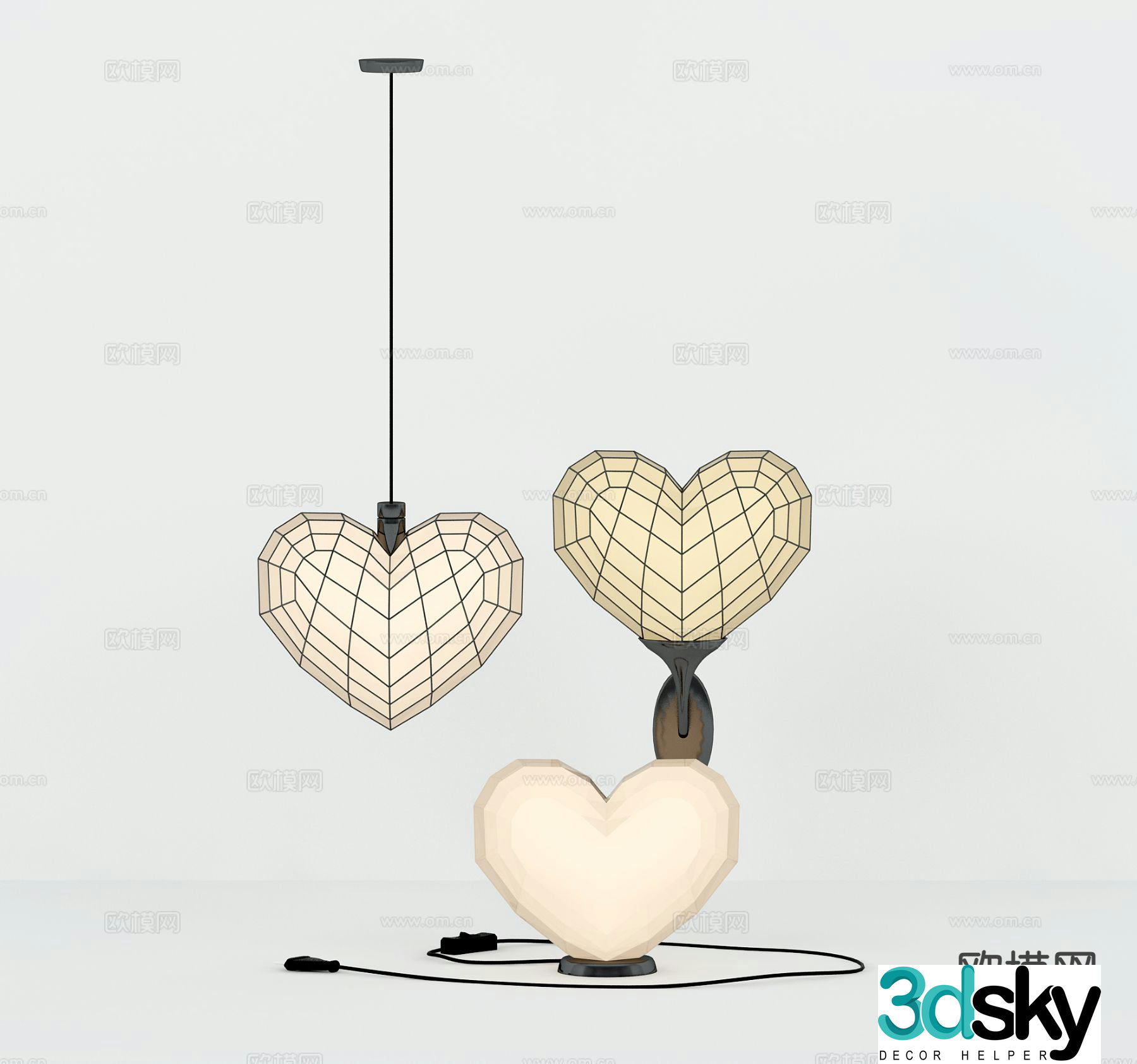 Heart chandelier wall lamp table lamp 3d model
