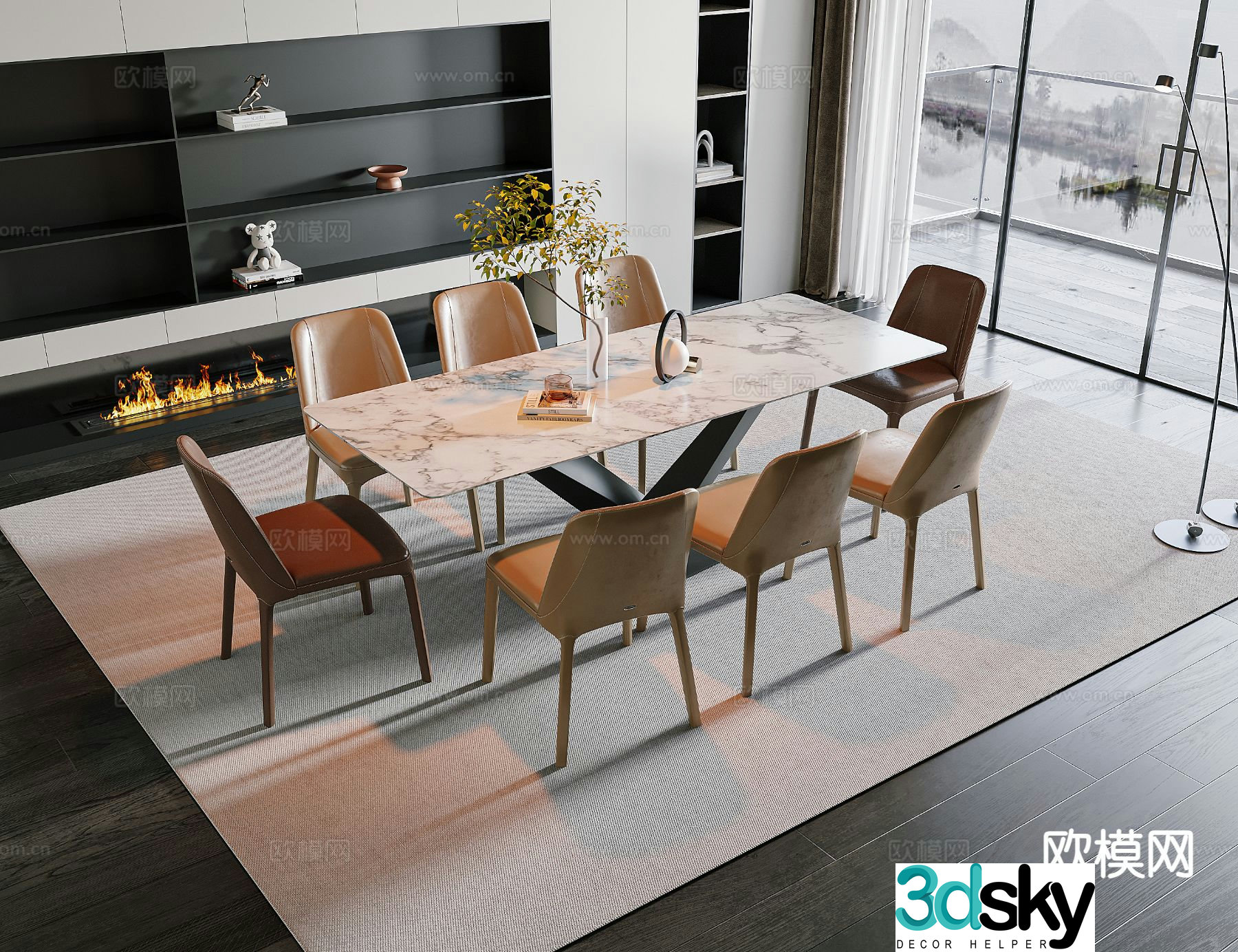 Italian dining table and chairs 3d model