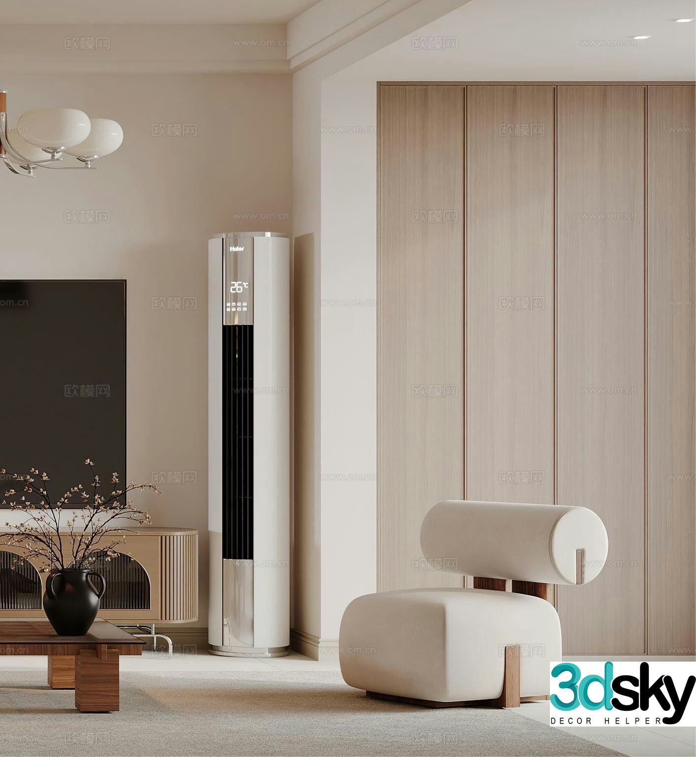 Cream style single sofa 3d model