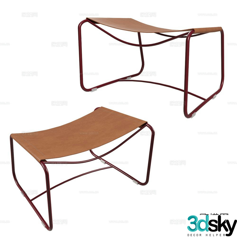 Fermob Italian Stool Leather Stool Footstool 3d model