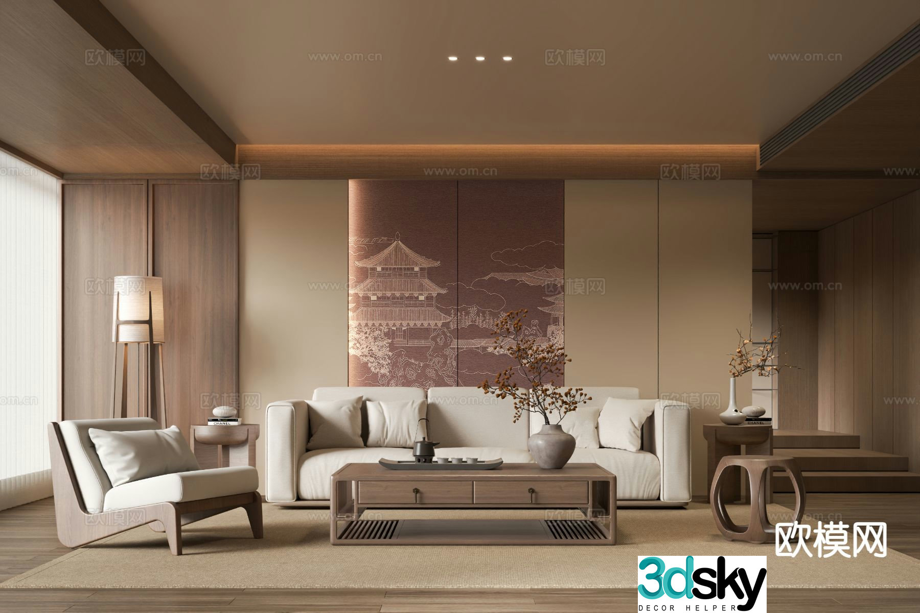New Chinese style living room Song style aesthetics 3D model