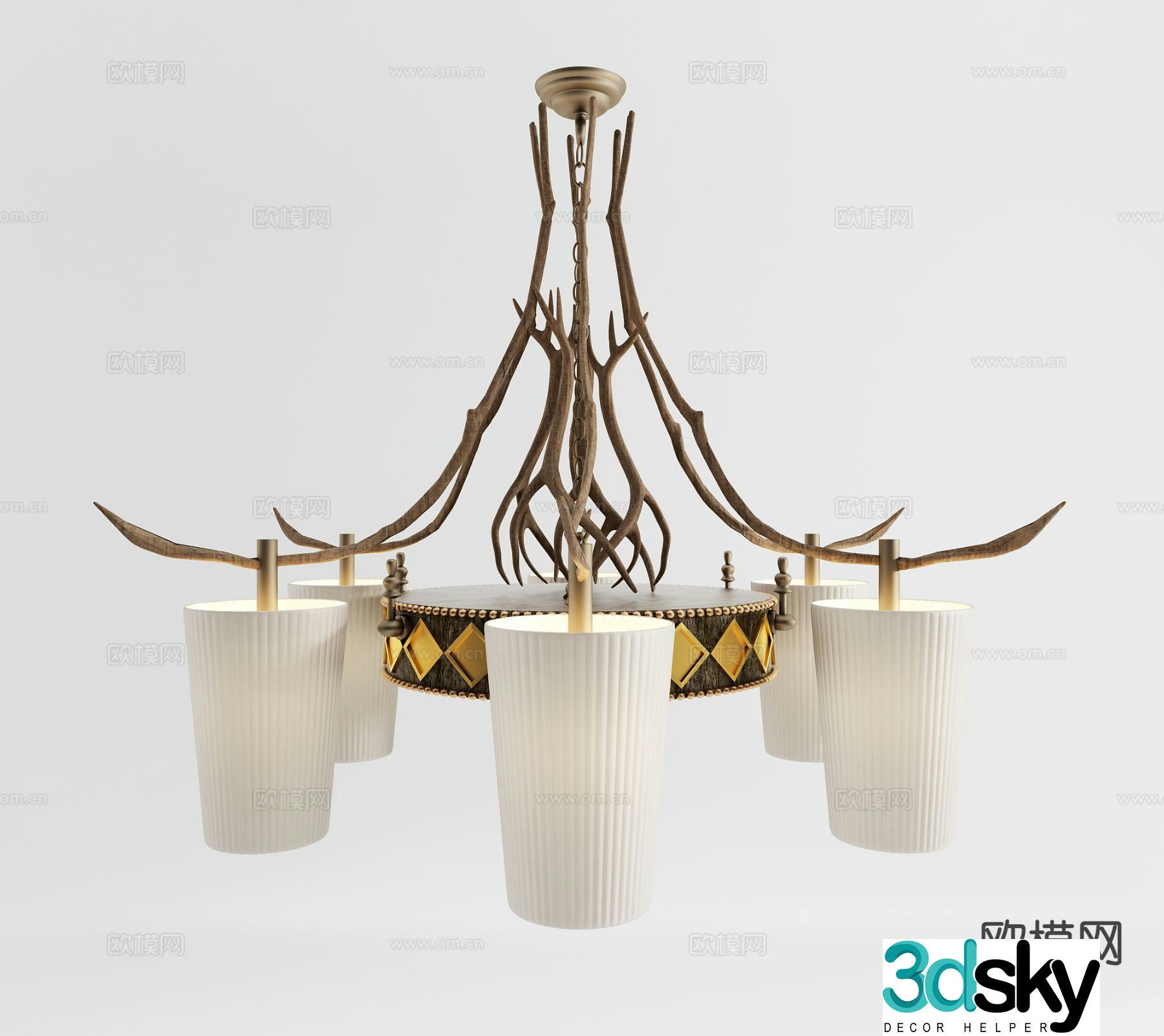 American pastoral chandelier branch chandelier 3d model