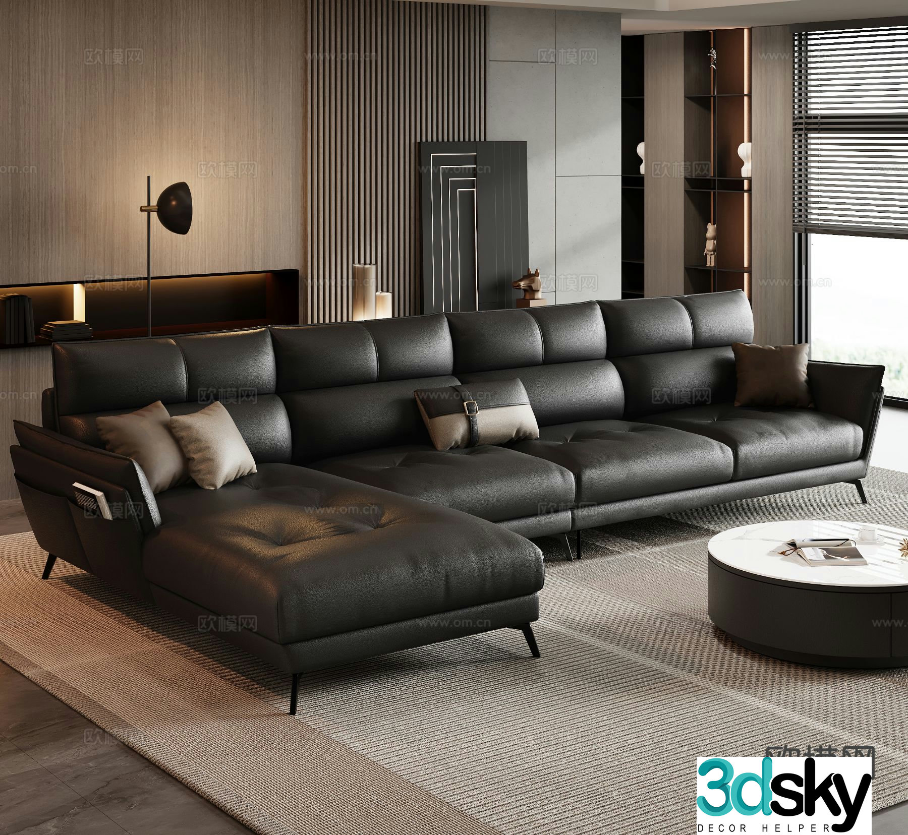 Italian sofa multi-person sofa leather sofa 3d model