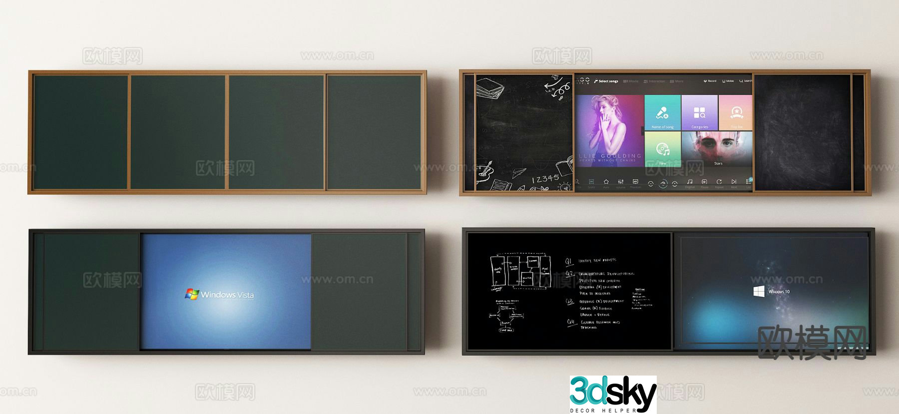 Modern multimedia blackboard drawing board writing pad screen 3d model