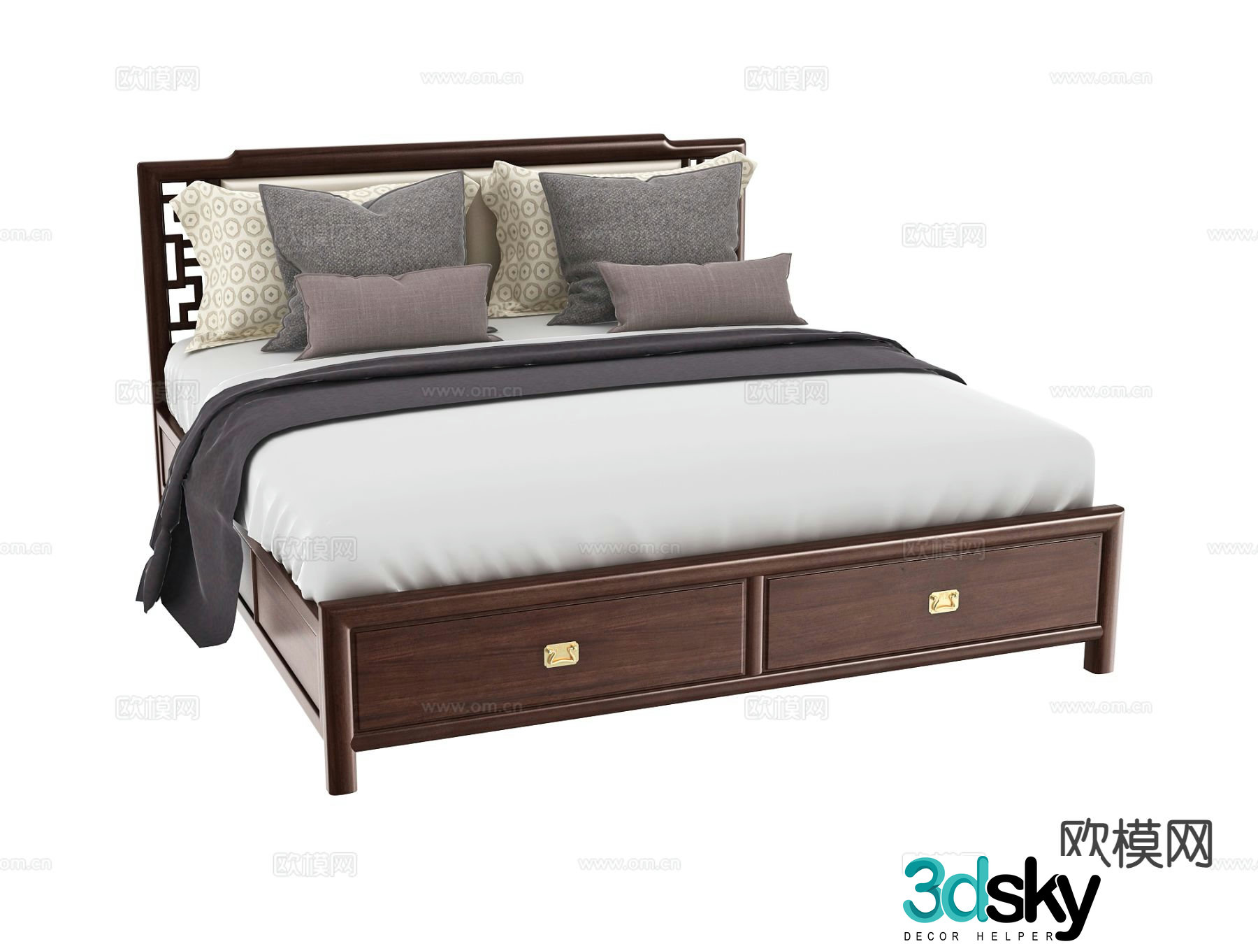 New Chinese style double bed 3d model