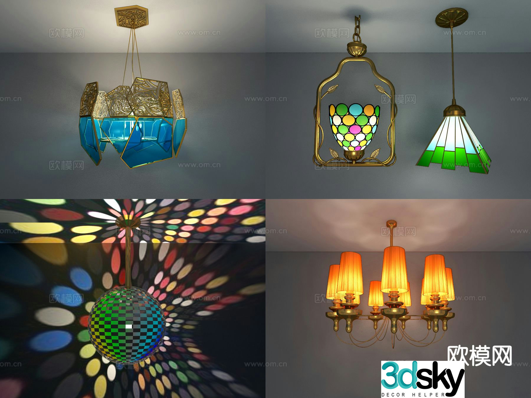 Modern ktv color chandelier ball light 3d model