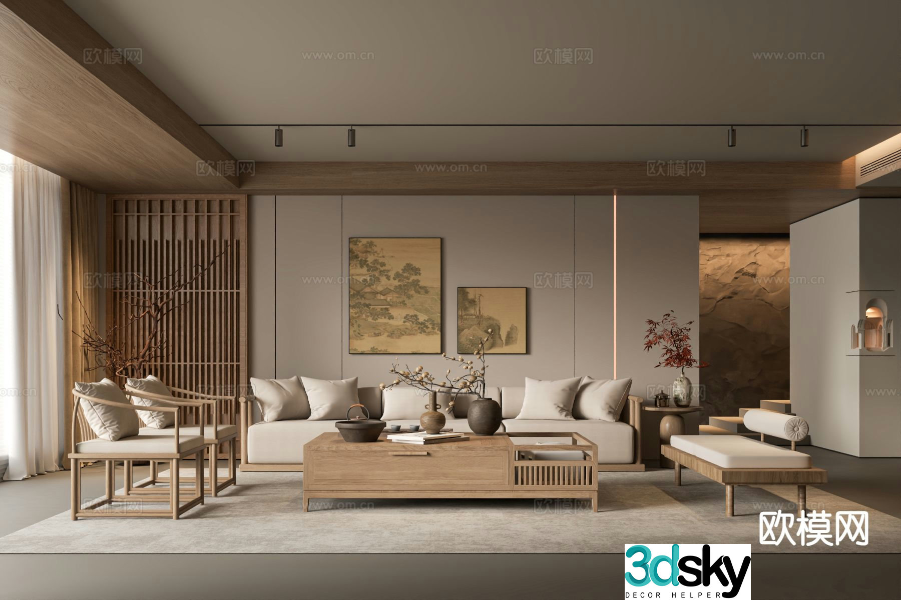 New Chinese style living room Song style aesthetics 3D model