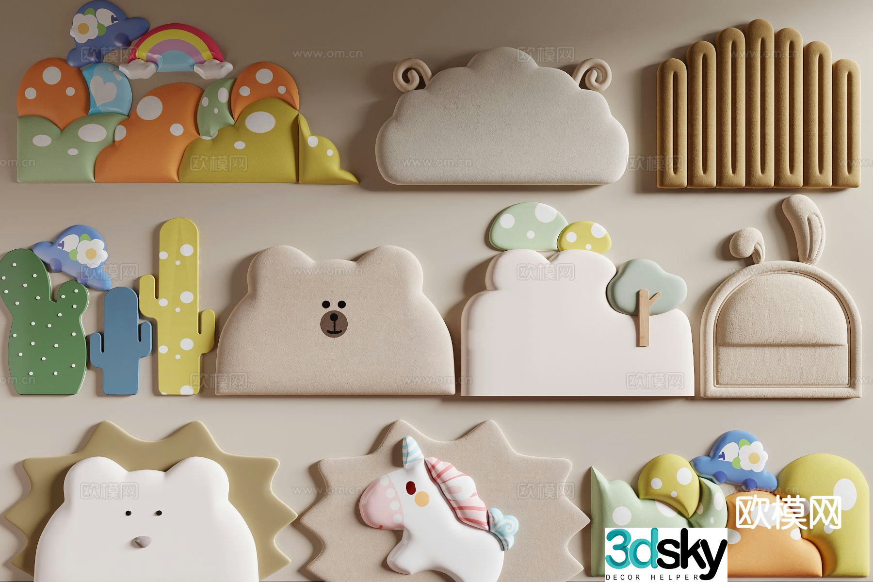 Modern children’s bedside soft-packed backrest 3D model