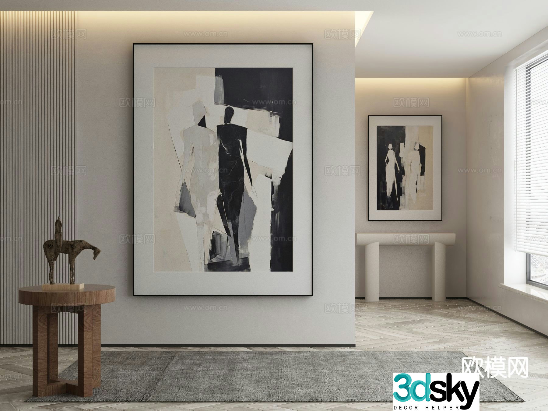 Modern decorative painting black and white hanging painting abstract figure painting 3d model