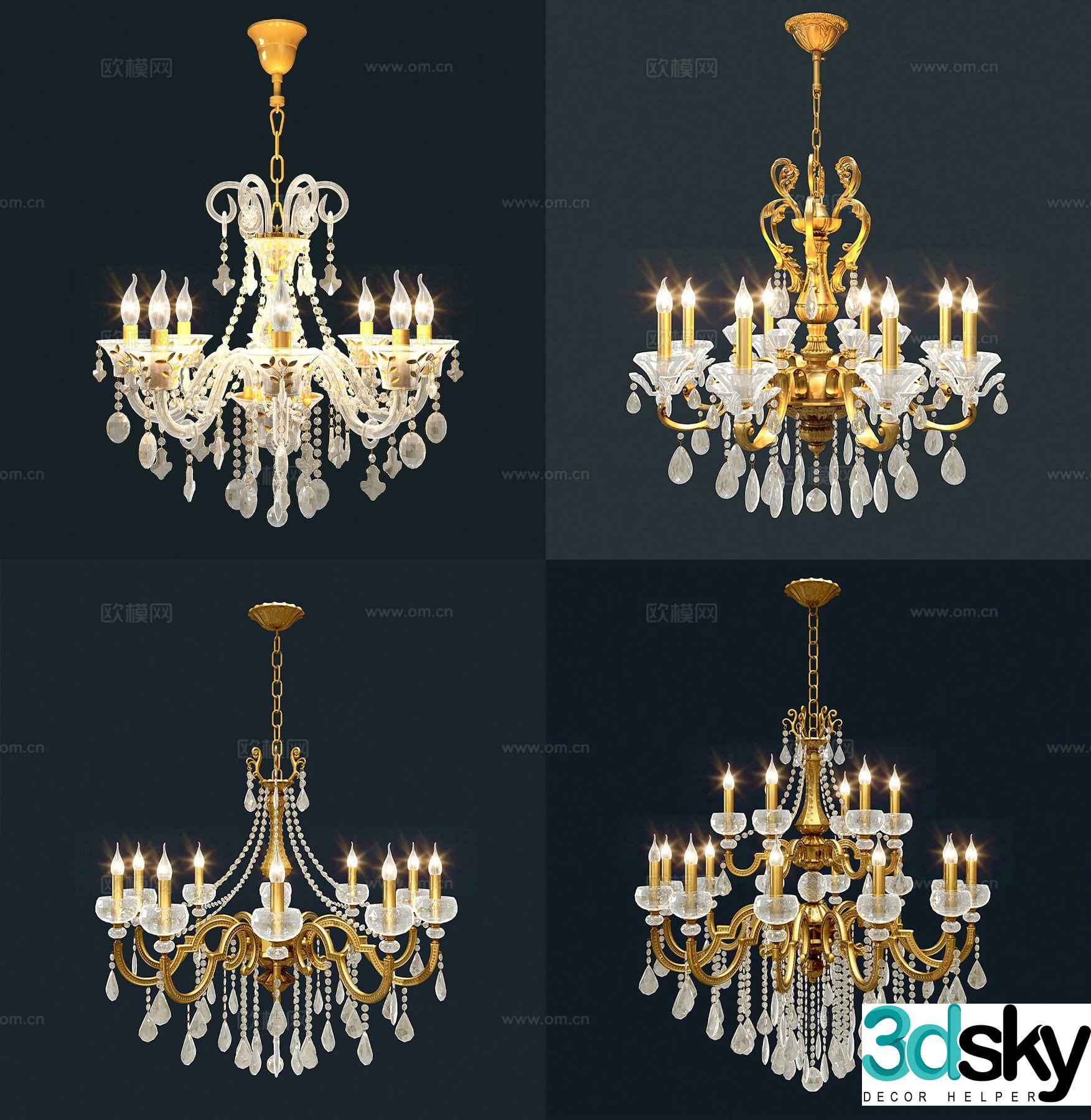 European crystal chandelier candlestick chandelier 3d model