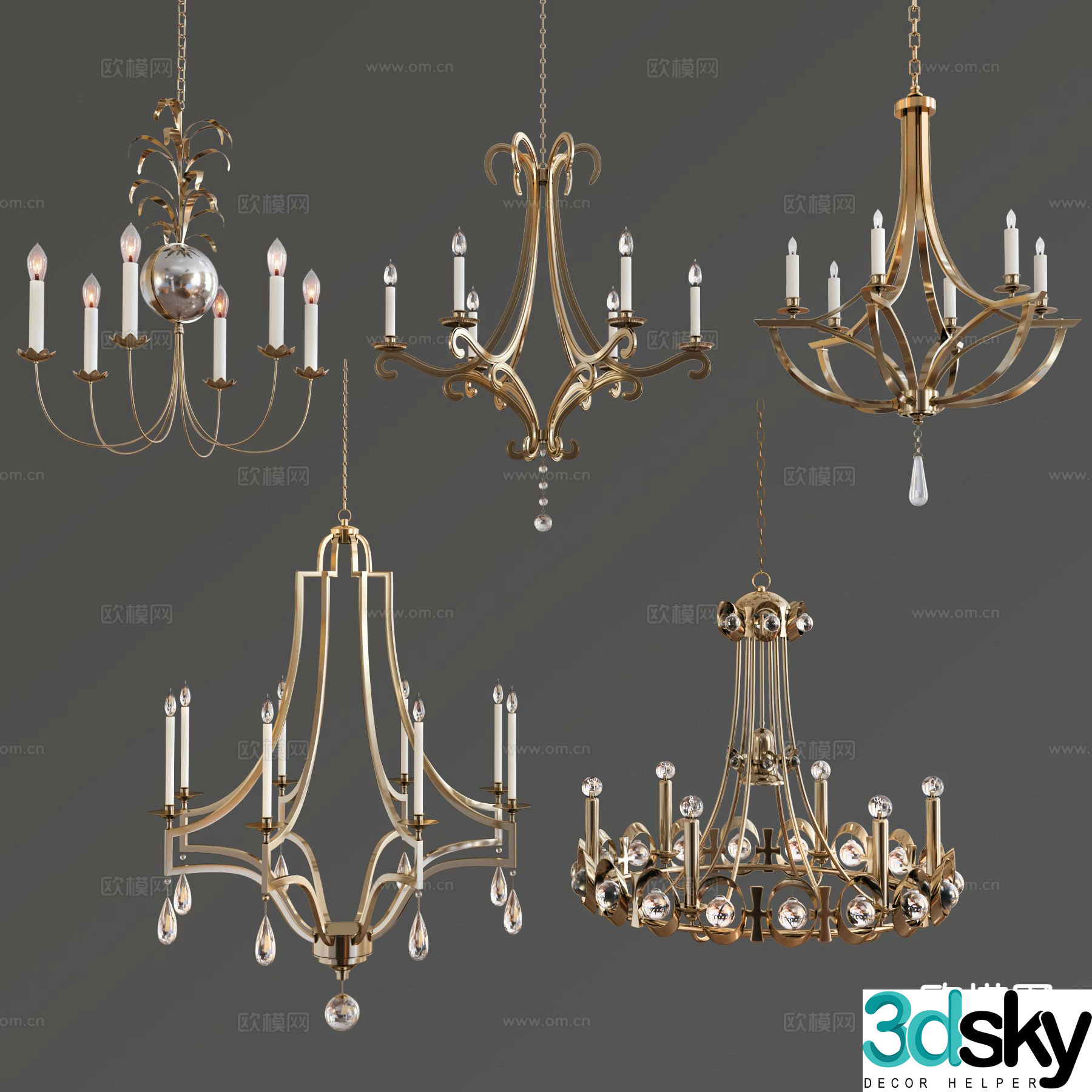 Modern metal chandelier candlestick lamp 3d model