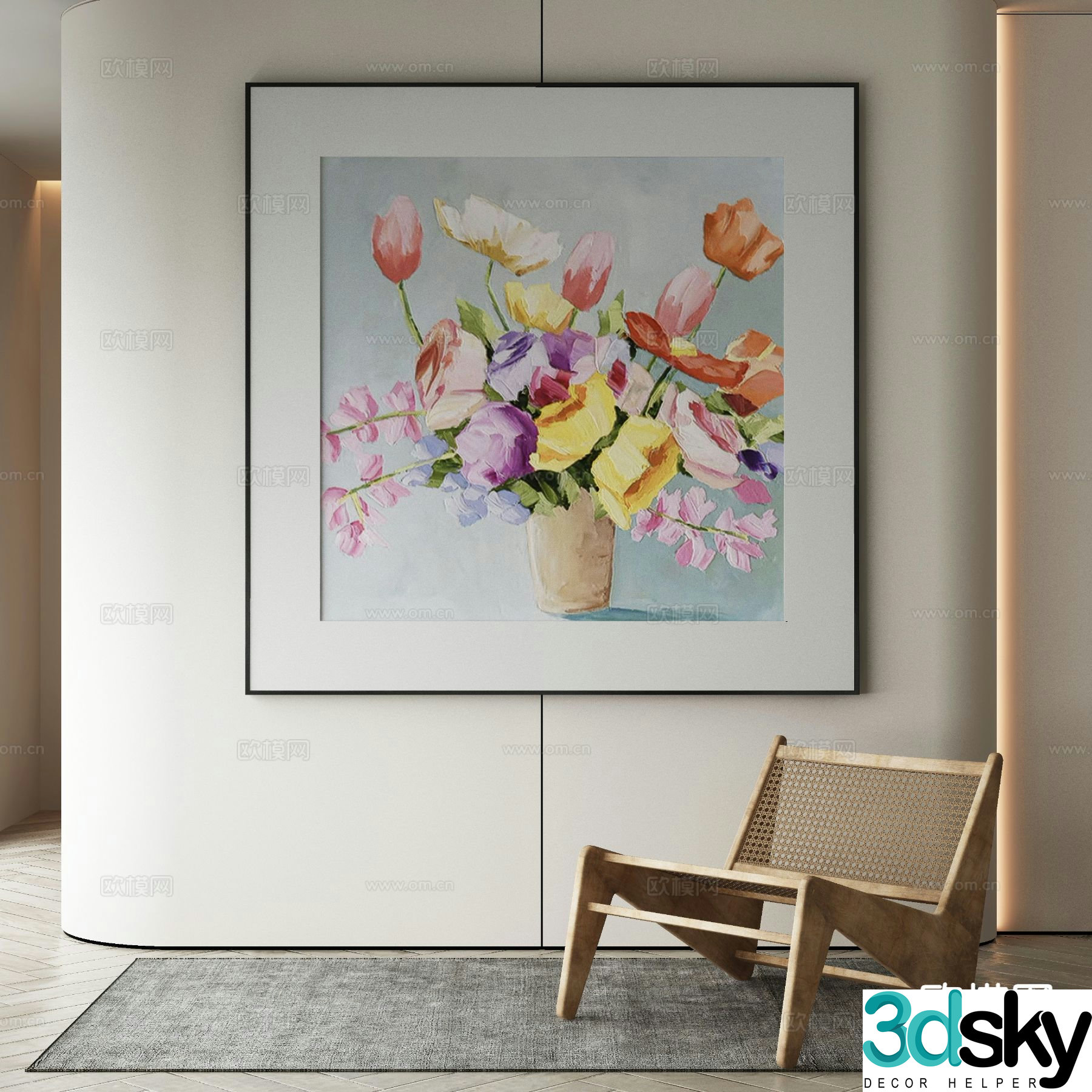 New Chinese style decorative painting flower oil painting 3d model