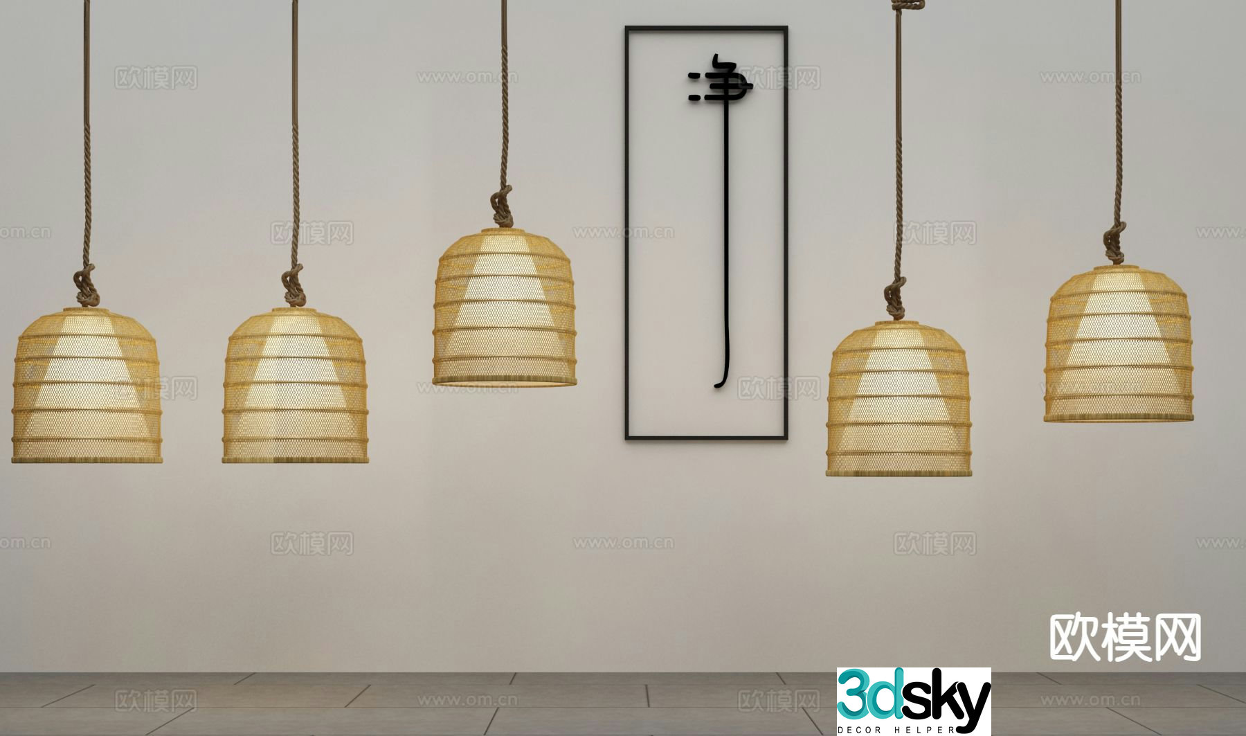 New Chinese style rattan chandelier Zen chandelier 3D model