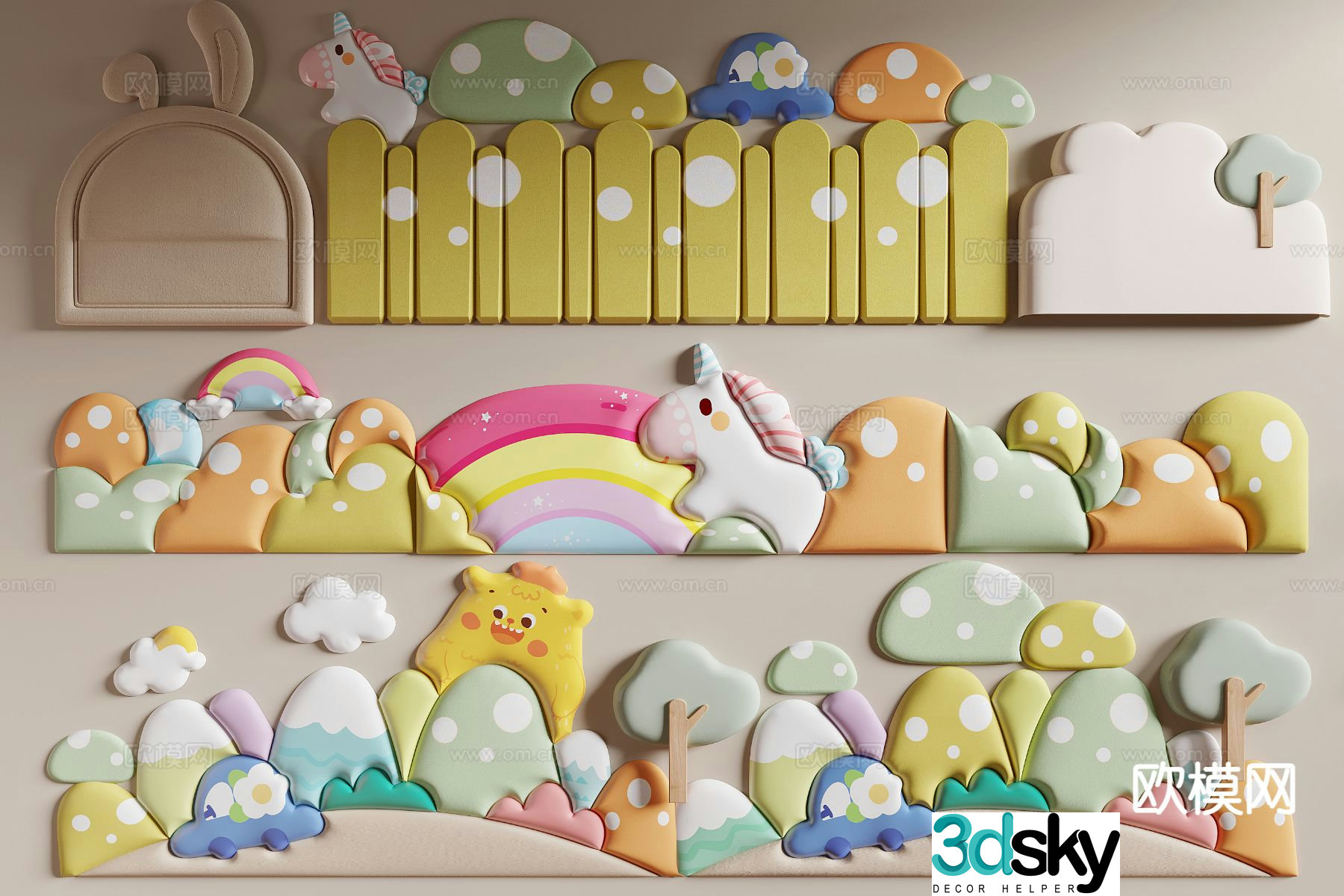 Modern children’s bedside cartoon soft bag dopamine soft bag 3d model