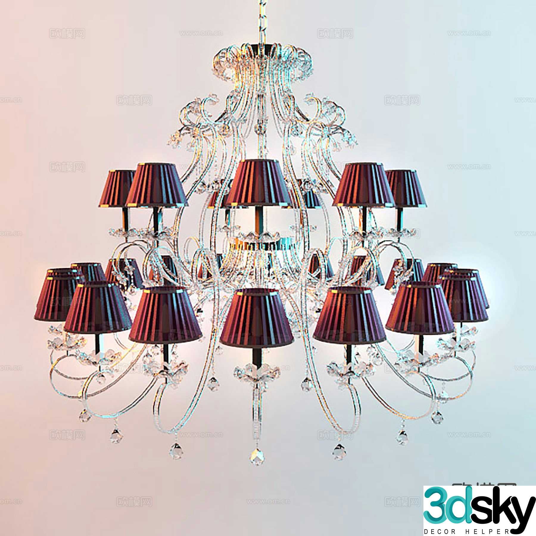 European style multi-head chandelier double-layer chandelier 3D model