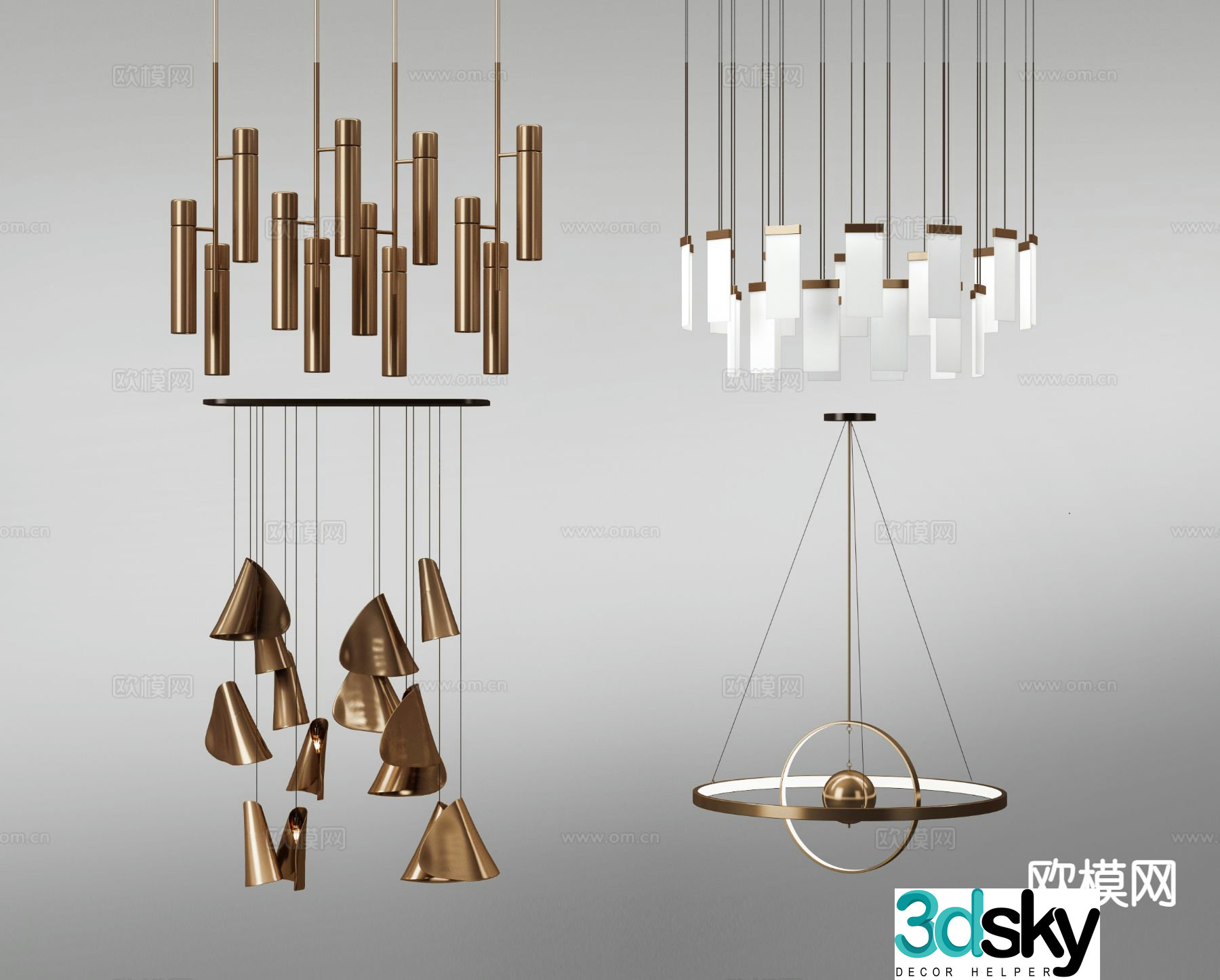 Nordic metal chandelier installed chandelier 3d model