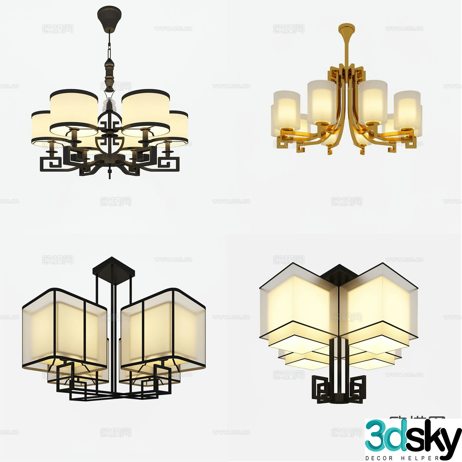 New Chinese style chandelier multi-head chandelier 3d model
