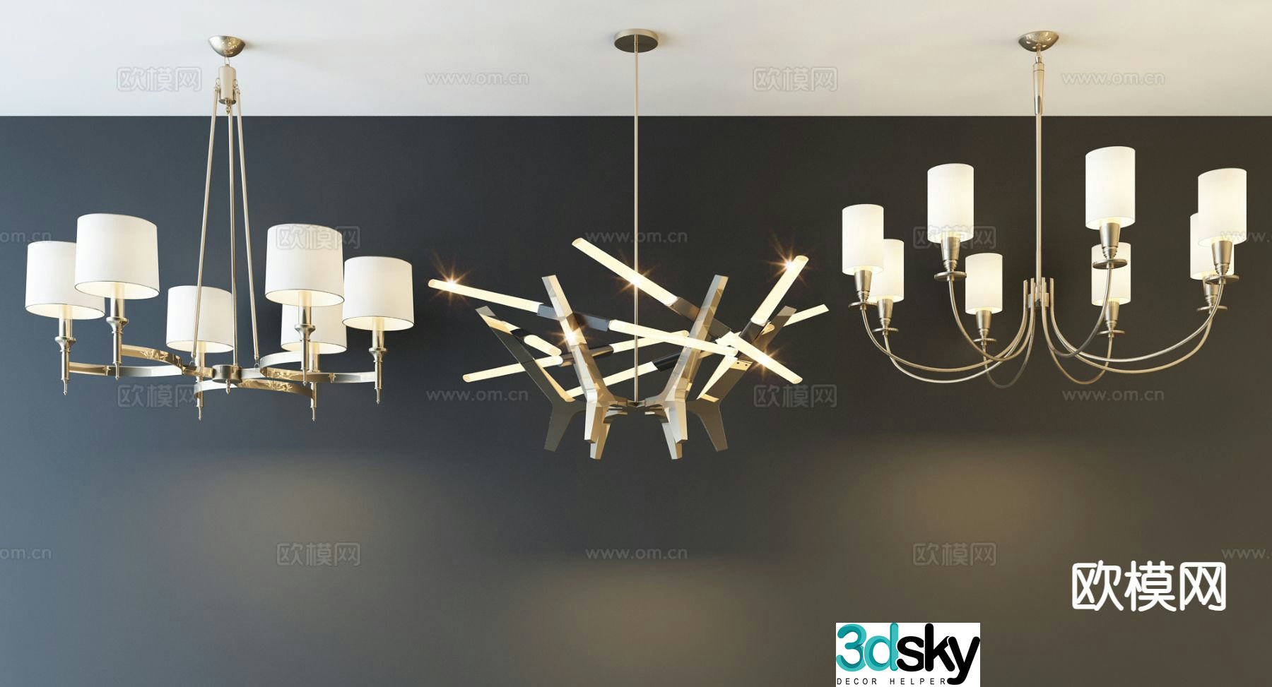 Modern multi-head chandelier 3d model