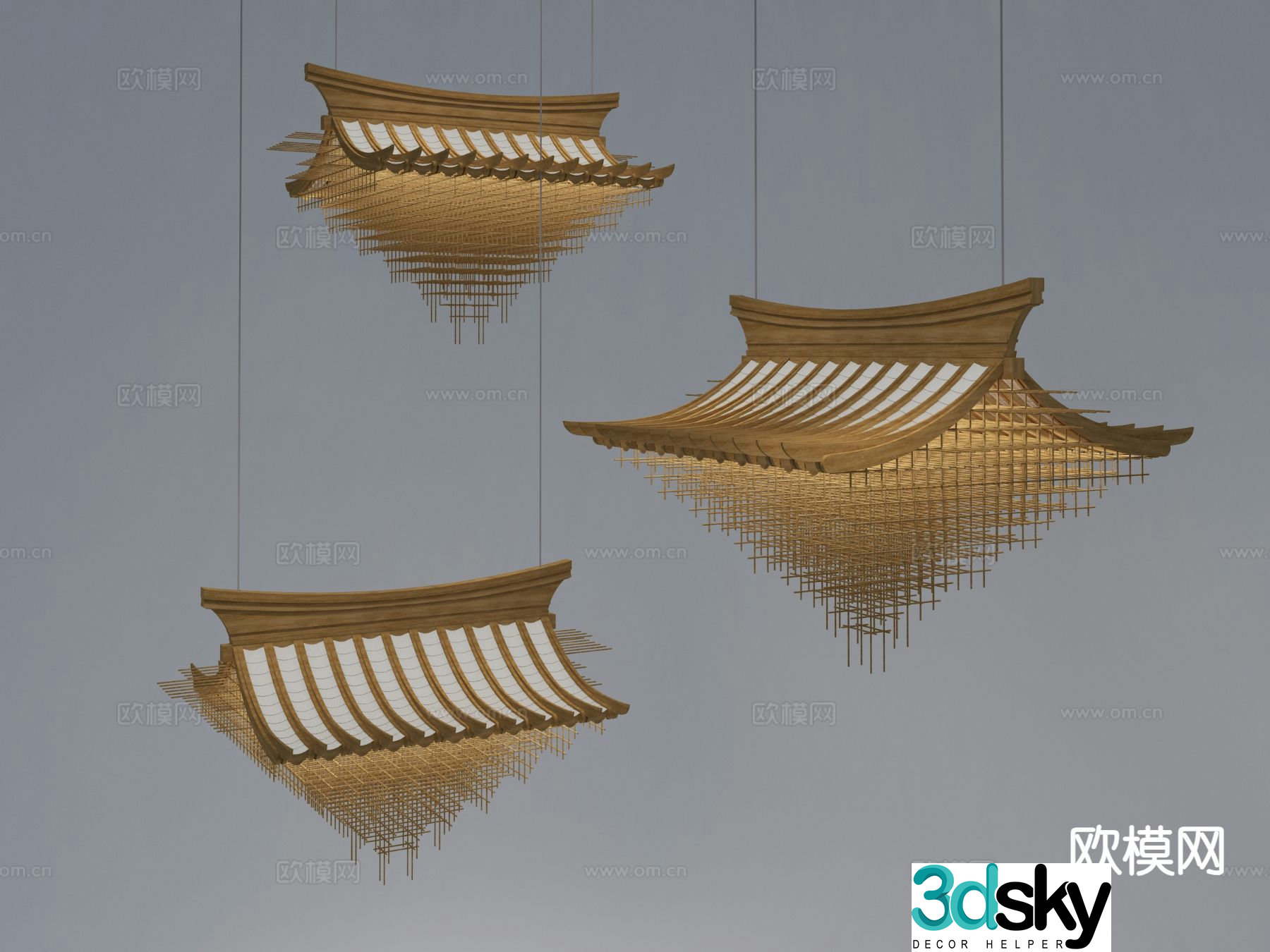 New Chinese style eave chandelier 3d model