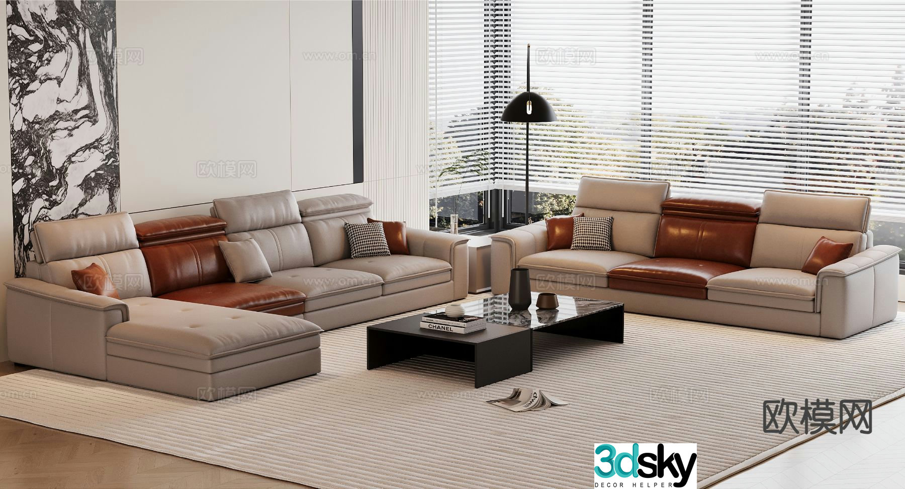 Italian sectional sofa leather sofa 3d model