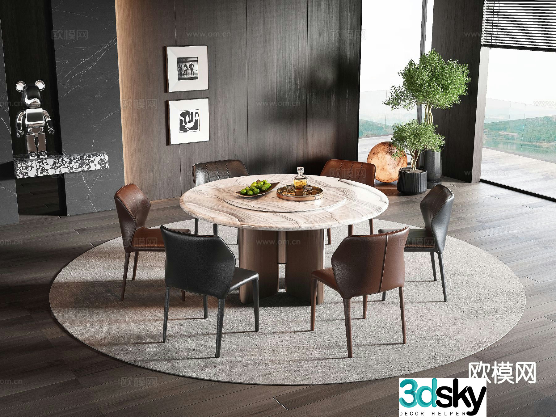 Italian dining table and chairs 3d model