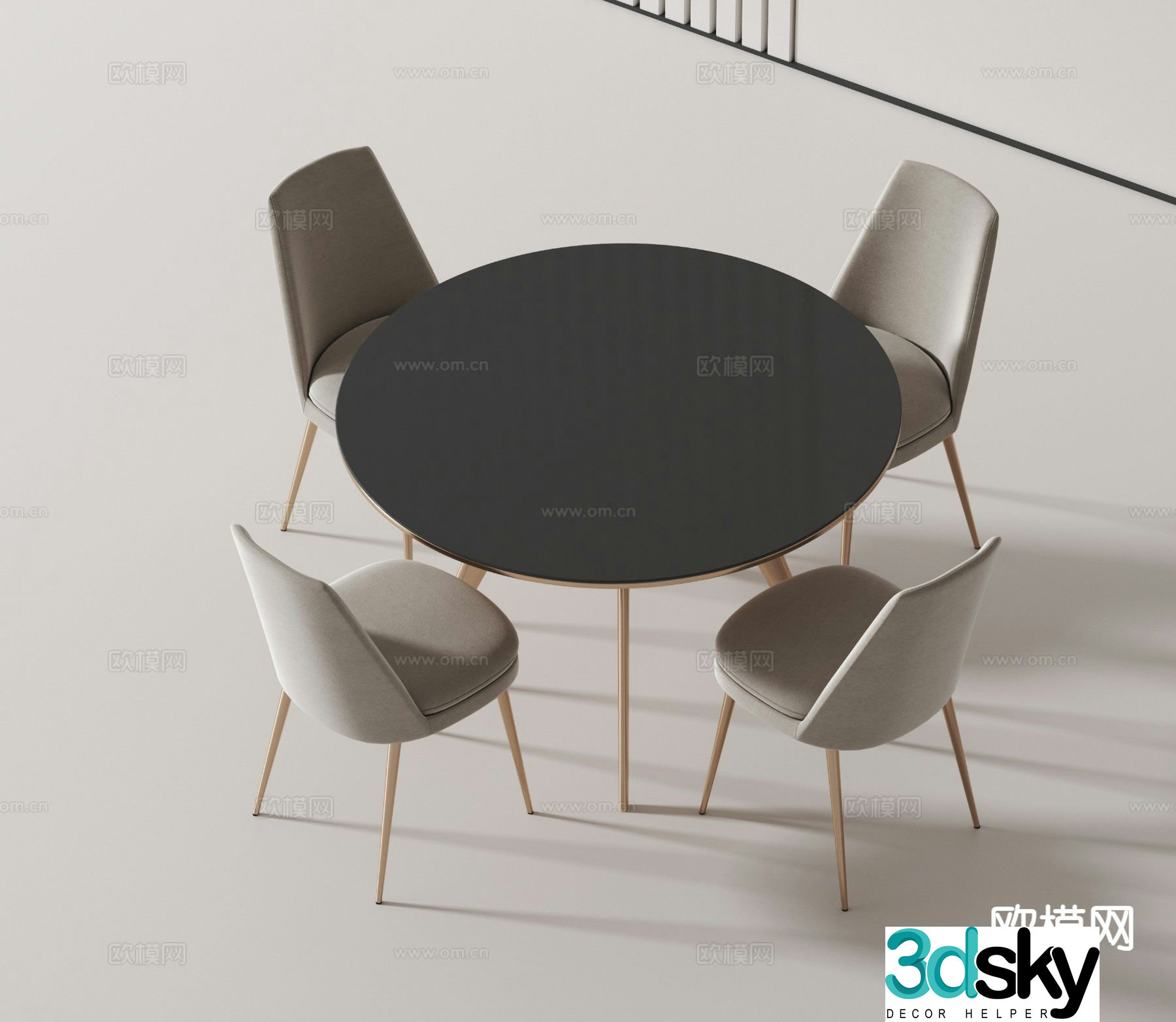 Modern round dining table and chairs 3d model