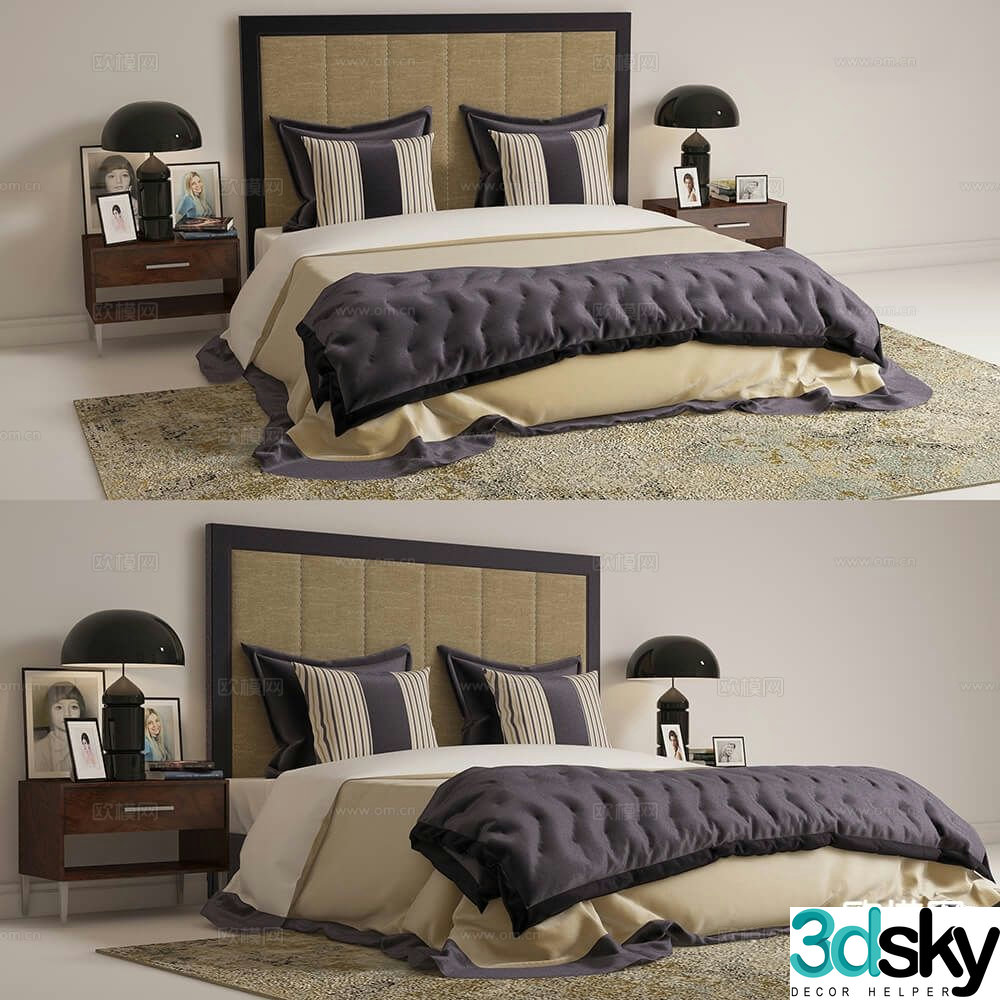 Simple European double bed 3d model