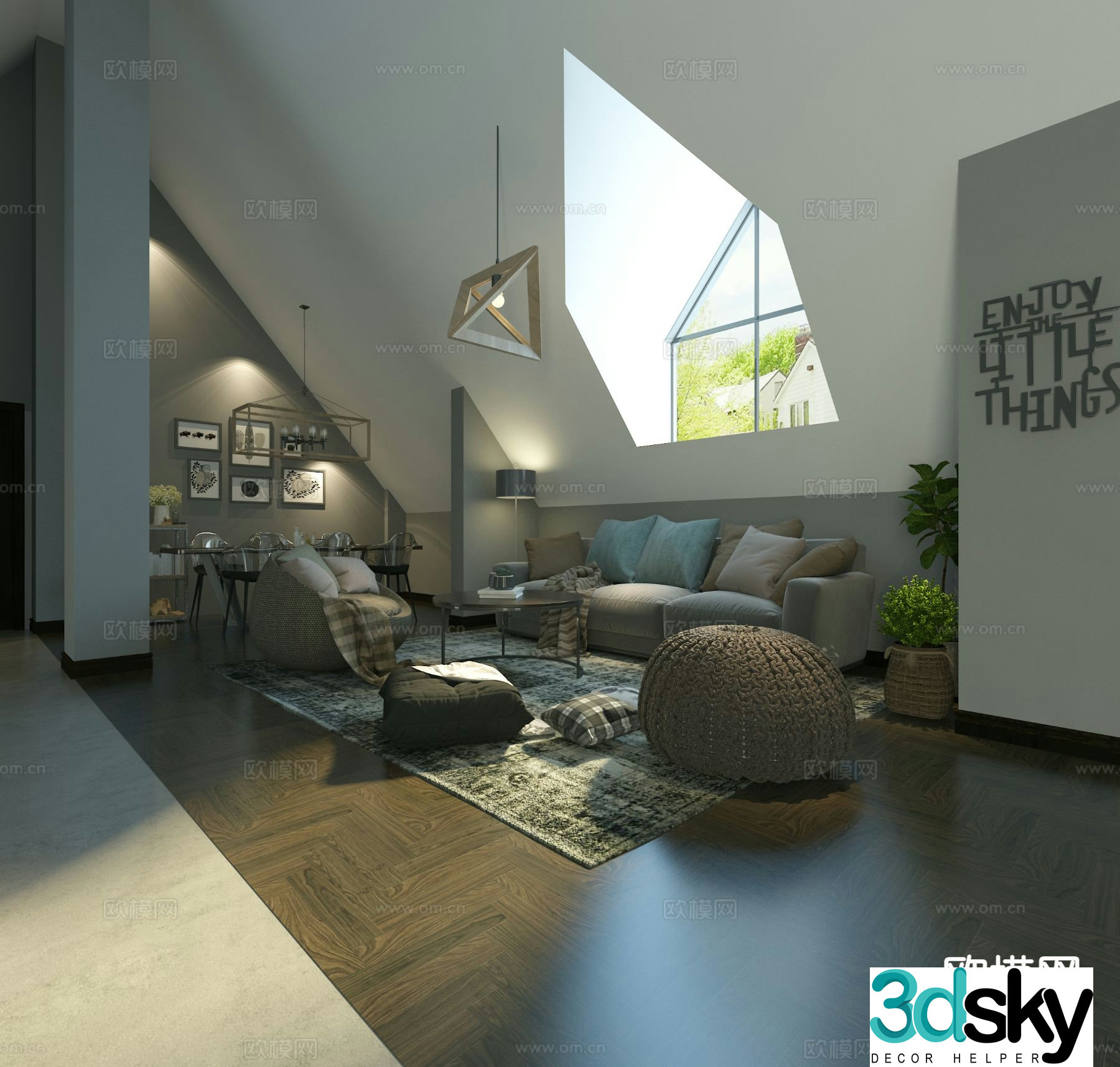 Nordic loft leisure area loft entertainment area 3d model