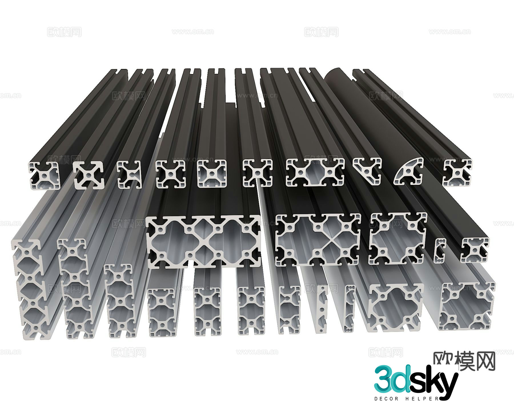 Industrial aluminum profiles, shelf profiles, structural parts 3D model