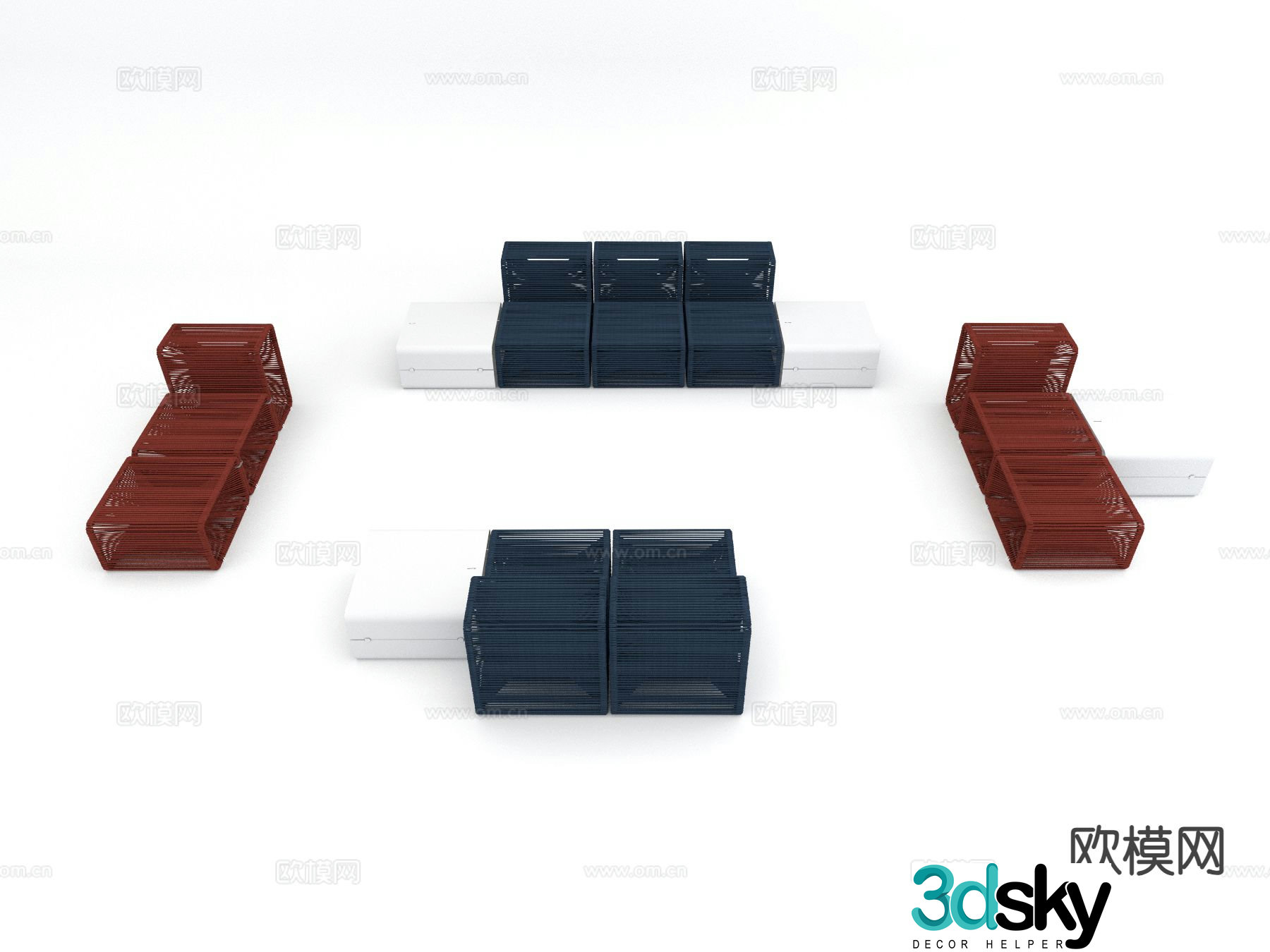 Modern outdoor sofa modular sofa rope sofa 3d model
