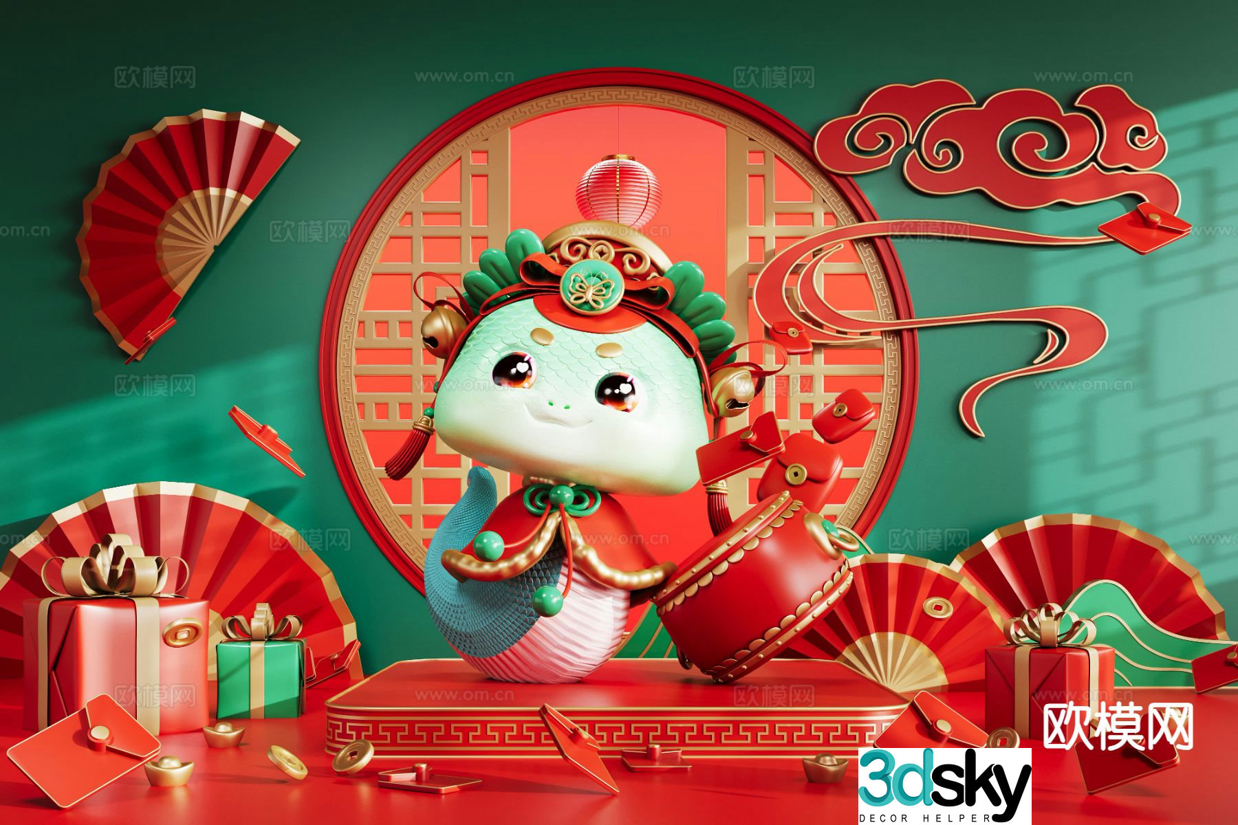 National trend of the Year of the Snake Spring Festival baby snake display 3D model