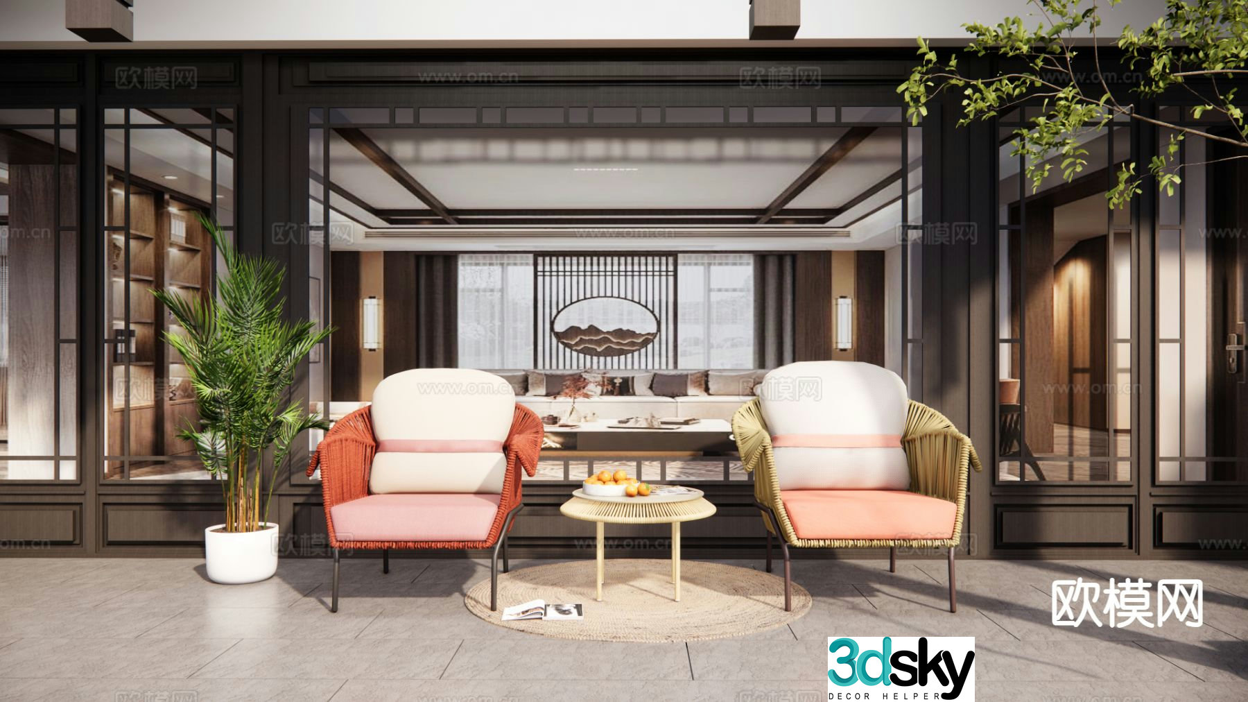 New Chinese style porch landscape 3d model