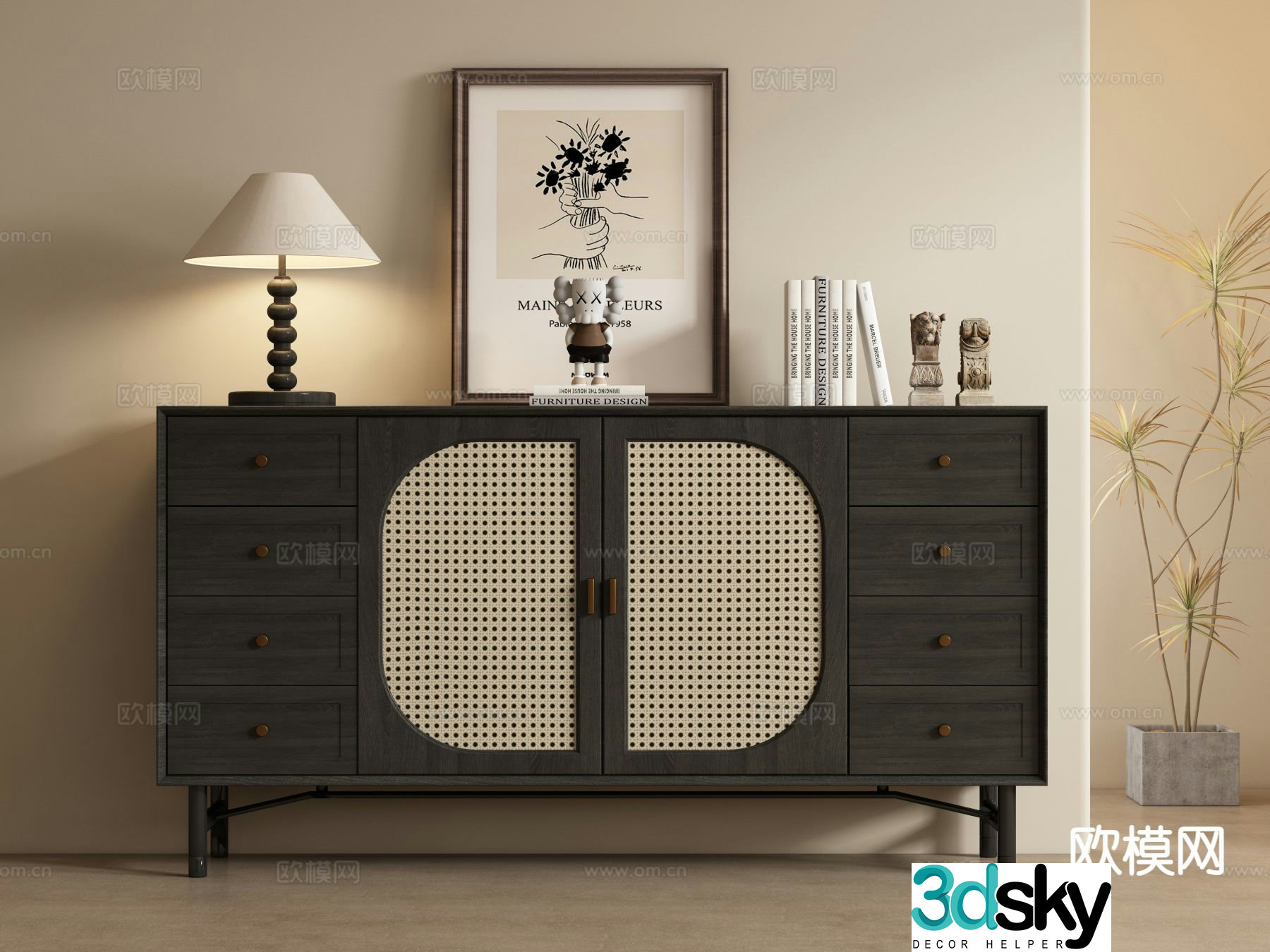 Medieval style entrance cabinet and side cabinet 3D model