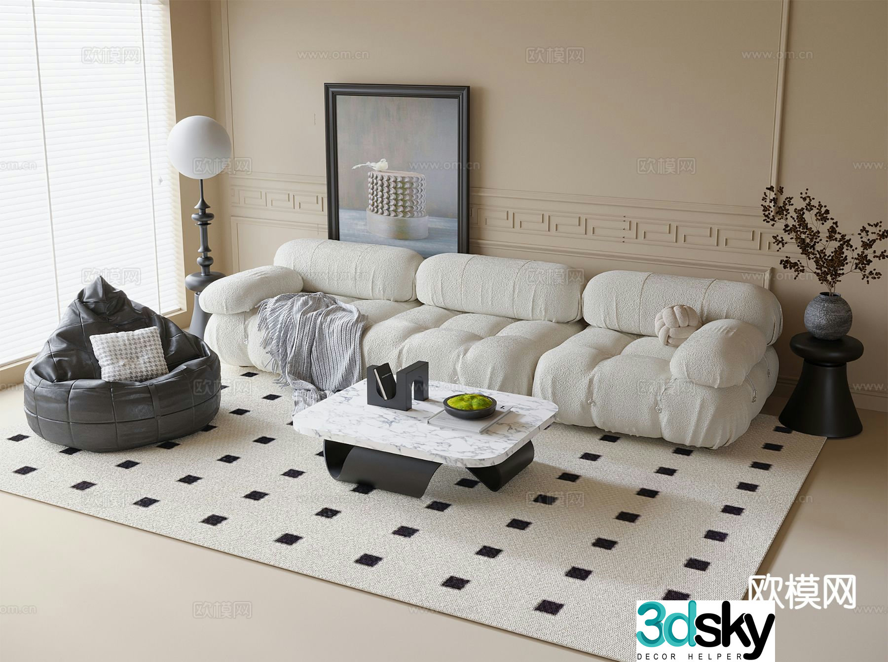 French sectional sofa 3d model