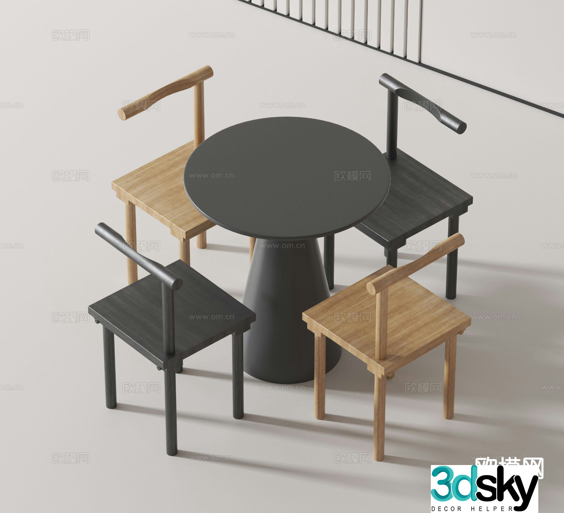 Modern leisure table and chairs wooden table 3d model