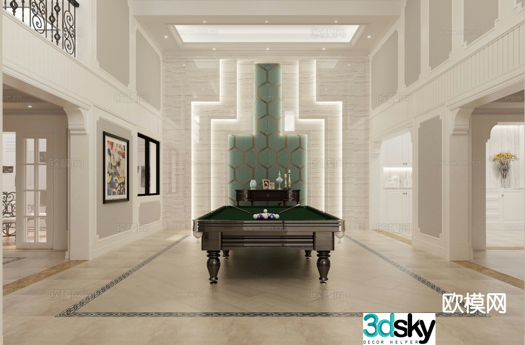 American villa basement billiard room 3D model