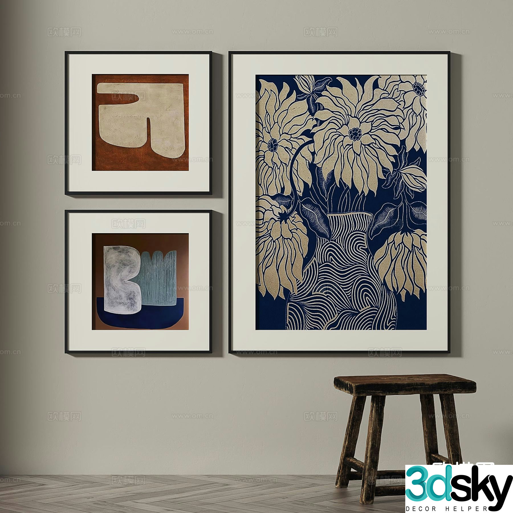 Medieval style hanging painting decorative painting 3d model
