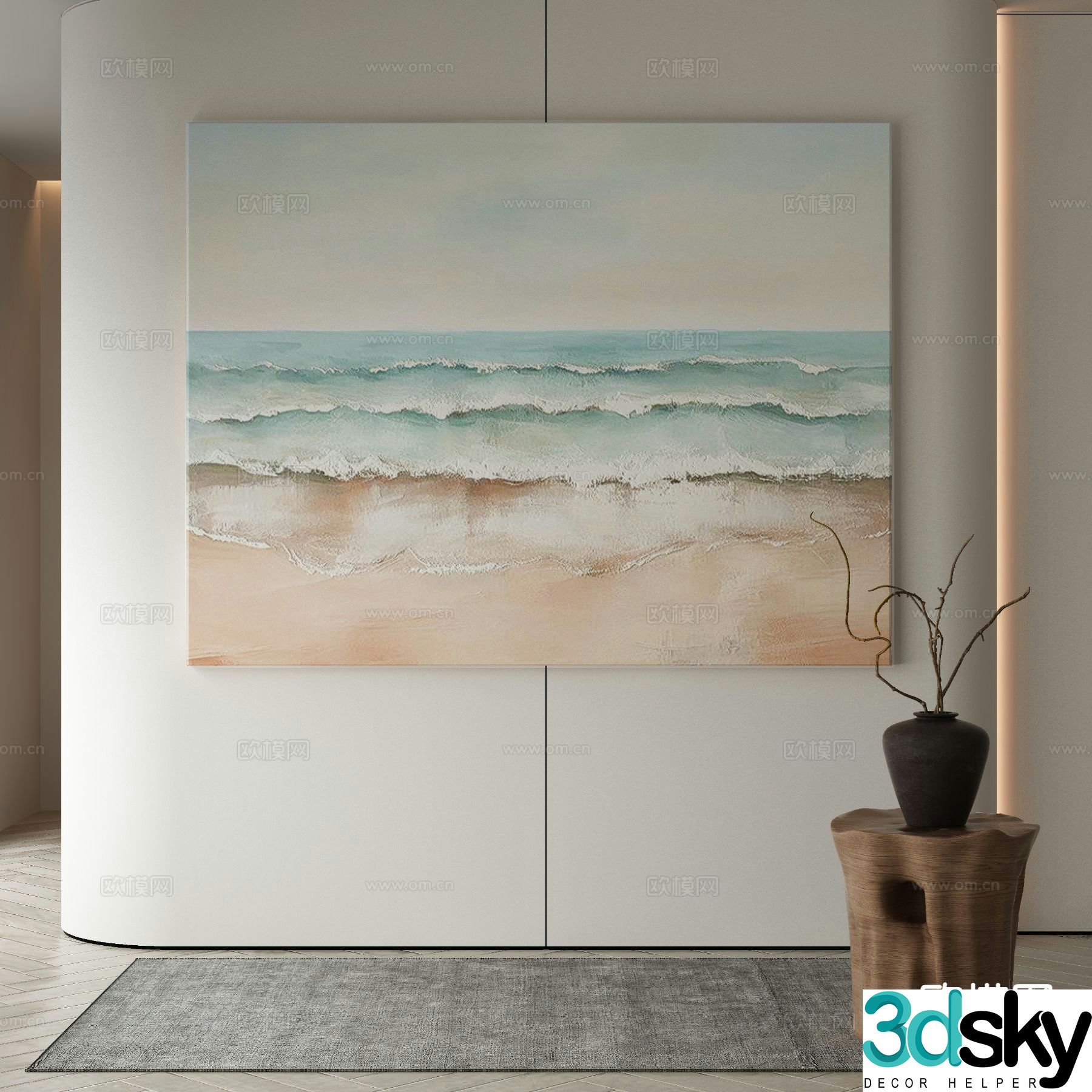 Modern decorative painting ocean wave oil painting 3d model
