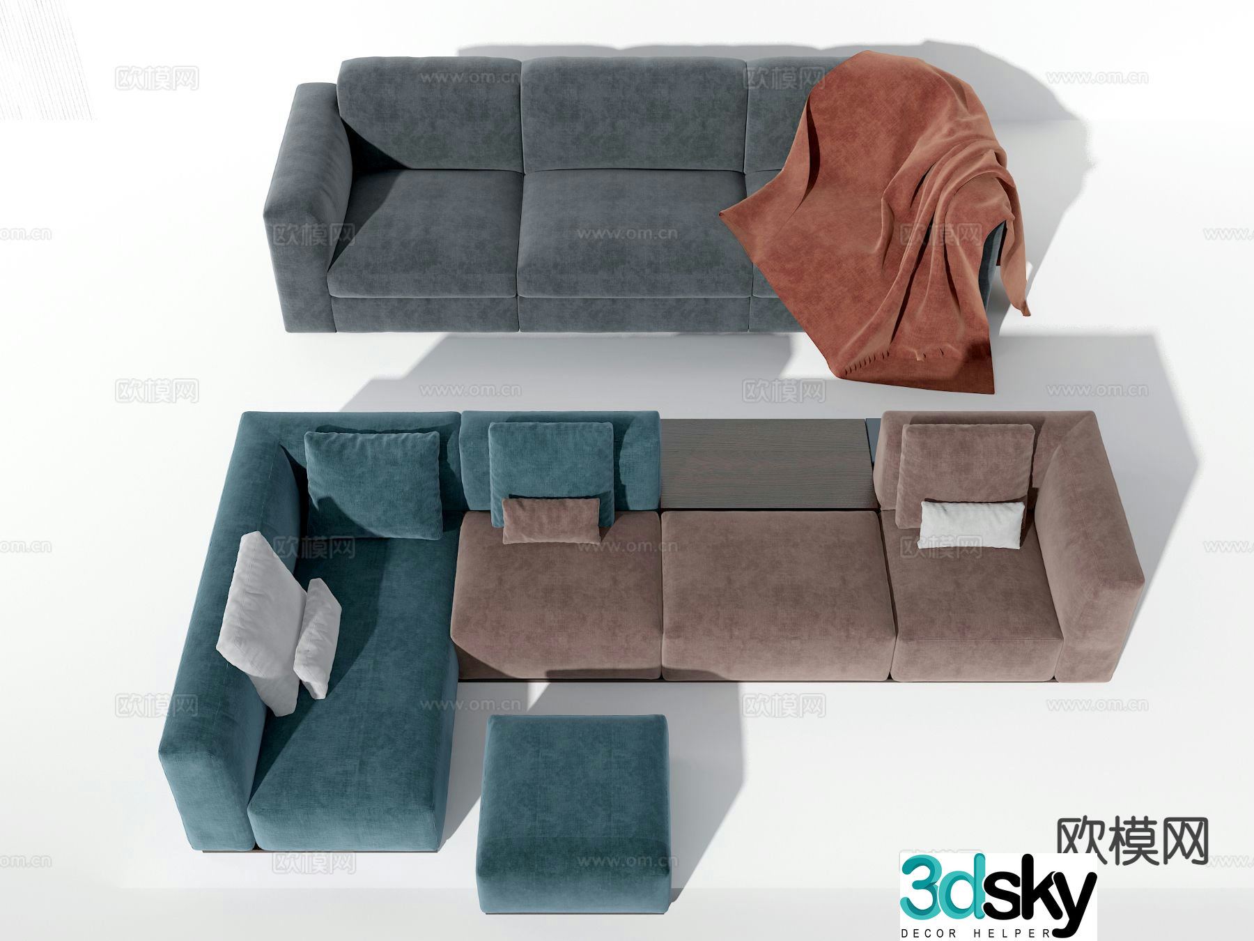 Modern block sofa multi-person sofa 3d model