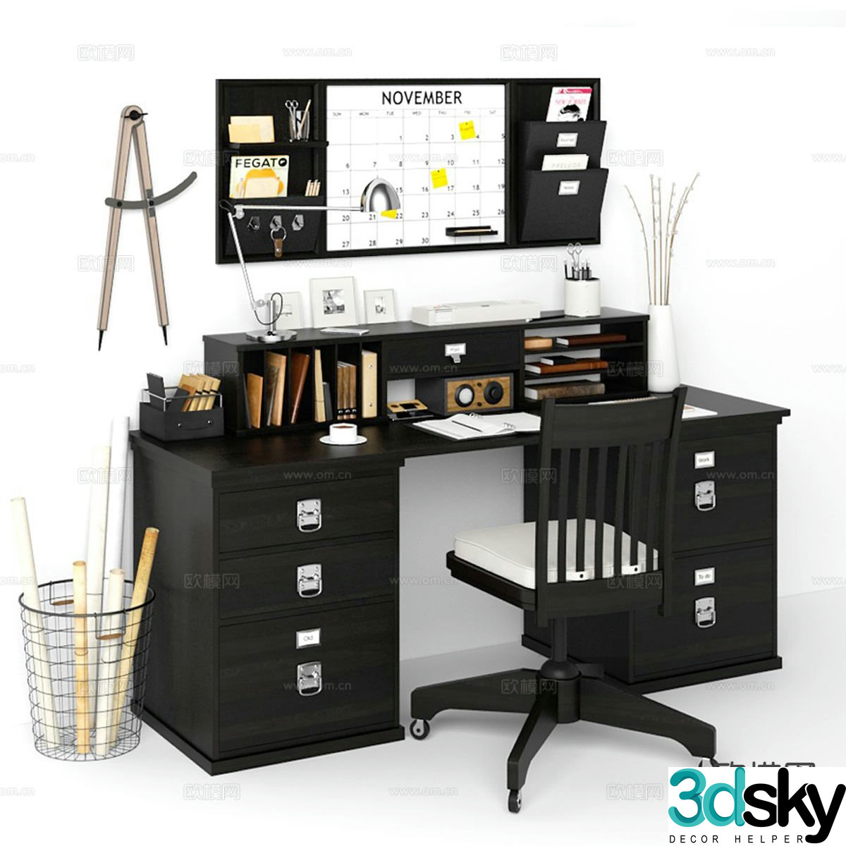 modern desk desk 3d model
